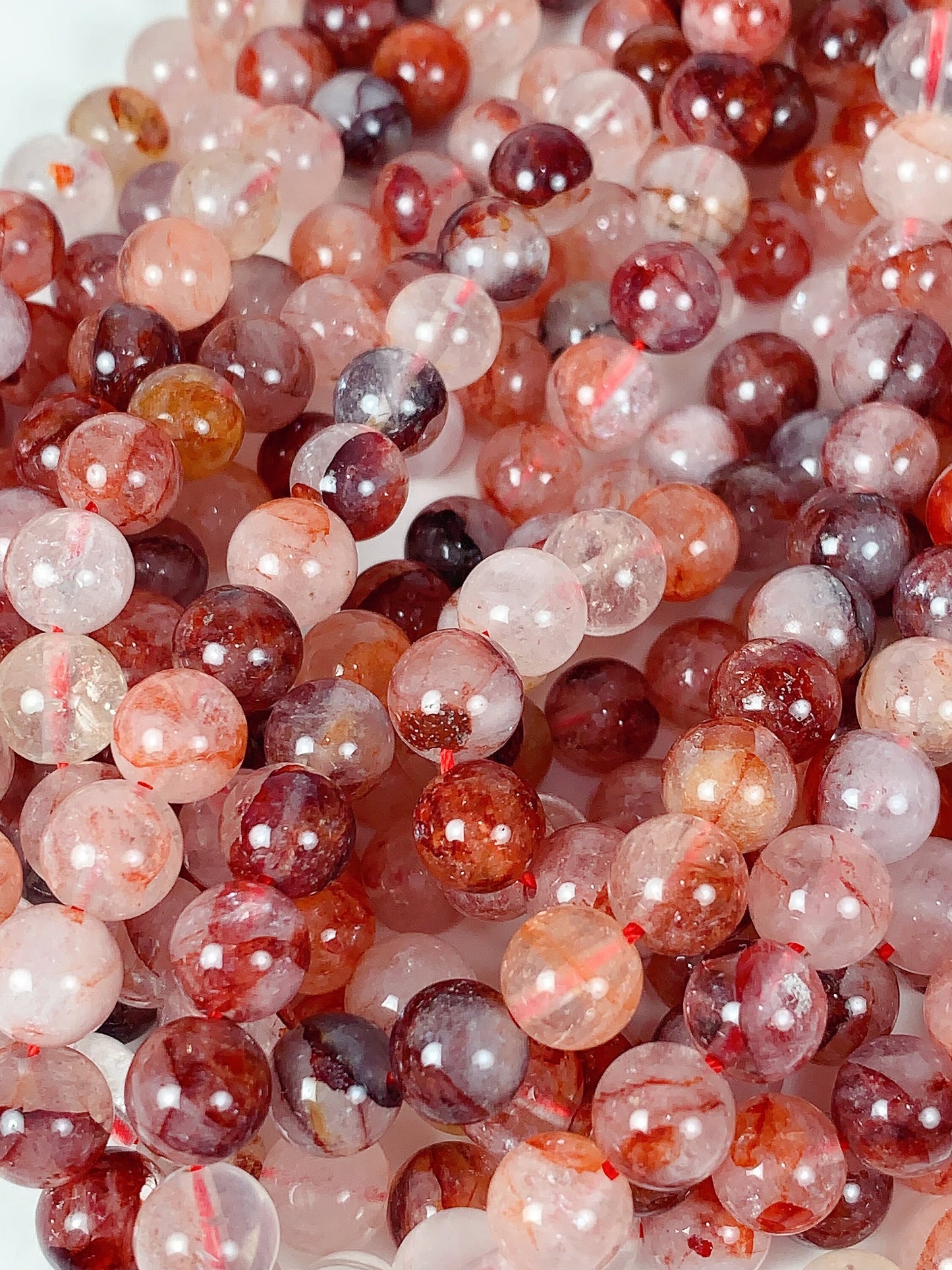 Natural Red Hematoid Quartz Beads: Smooth Round Gemstone Strand