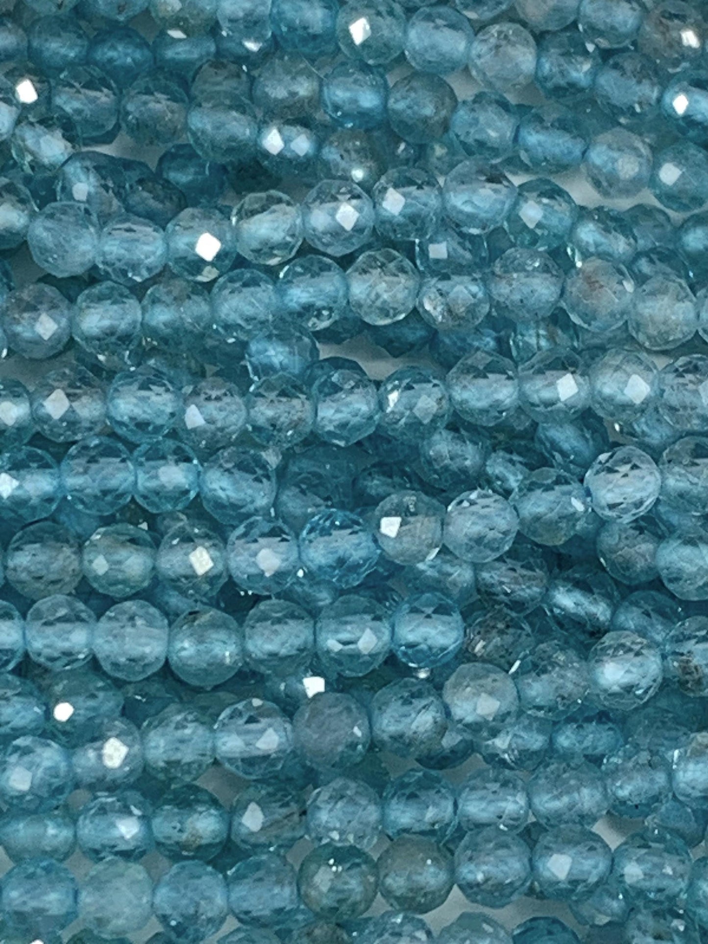 AAA Natural Translucent Blue Apatite Faceted Round Beads 15.5 strand gemstone