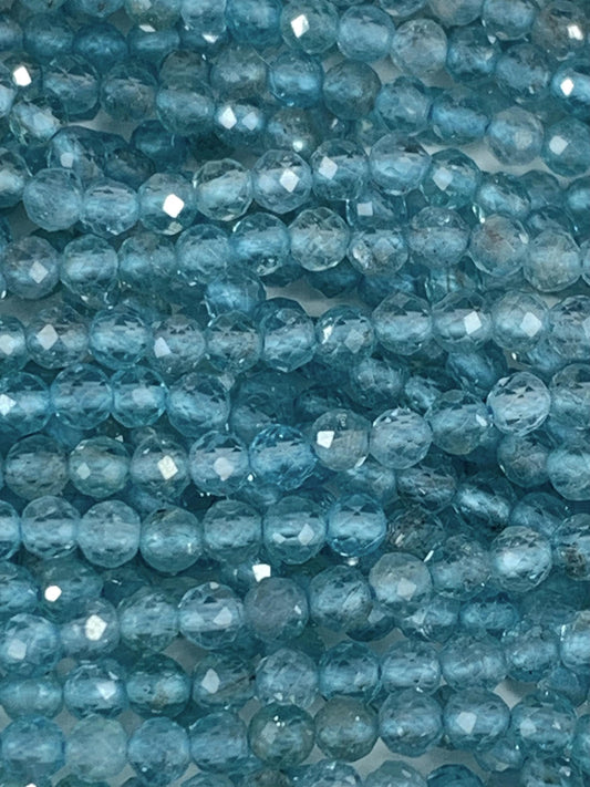 AAA Natural Translucent Blue Apatite Faceted Round Beads 15.5 strand gemstone