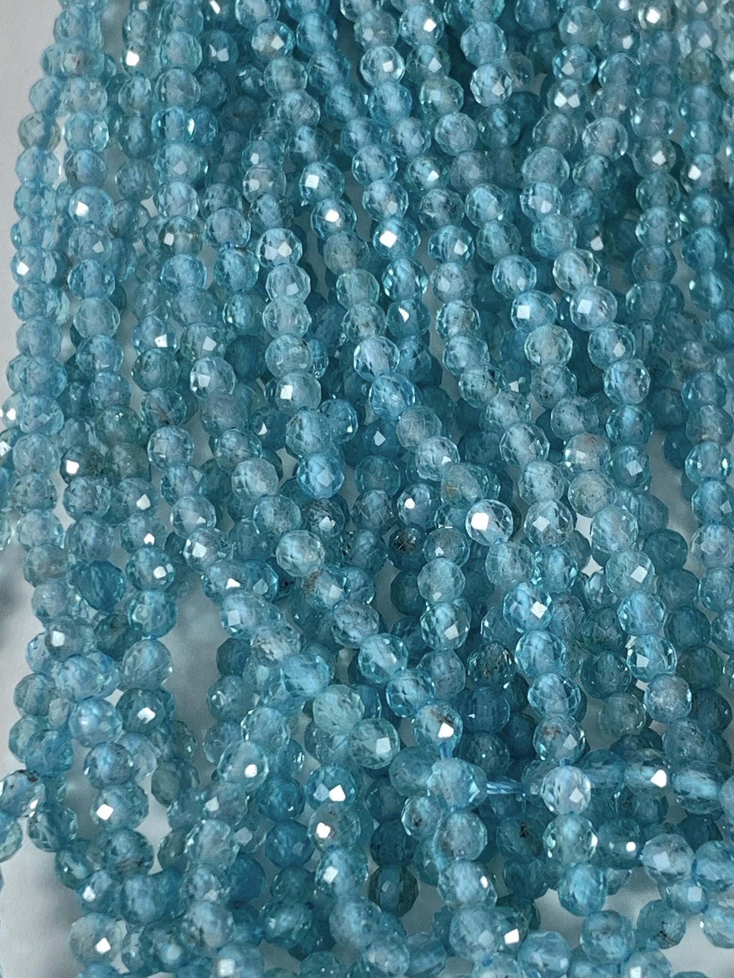 AAA Natural Translucent Blue Apatite Faceted Round Beads 15.5 strand gemstone