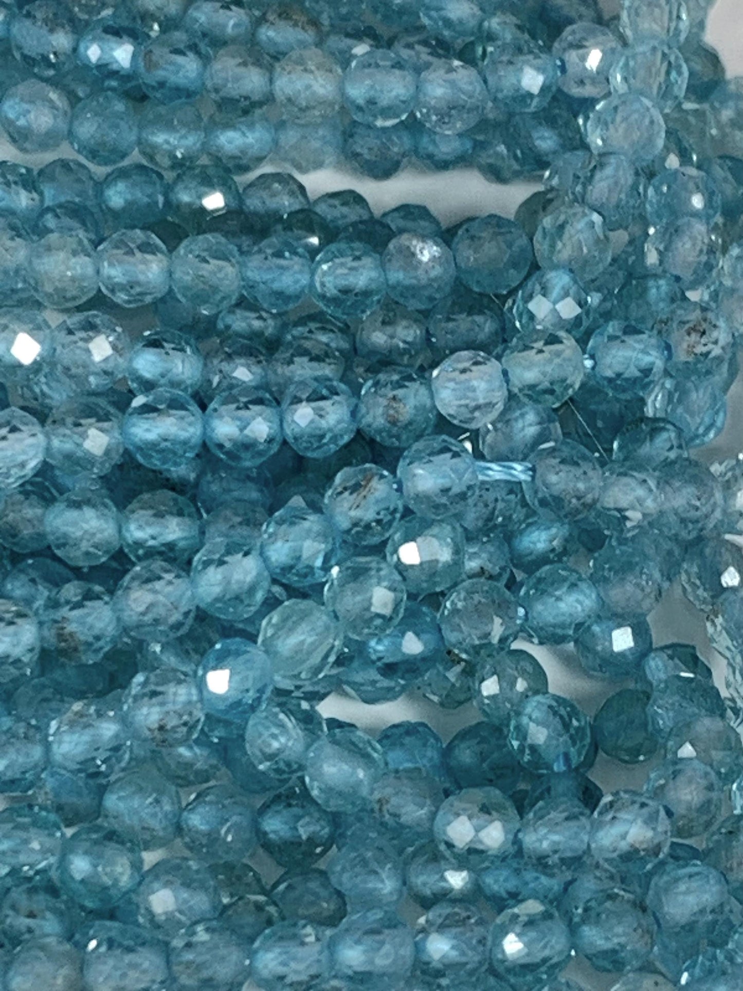 AAA Natural Translucent Blue Apatite Faceted Round Beads 15.5 strand gemstone