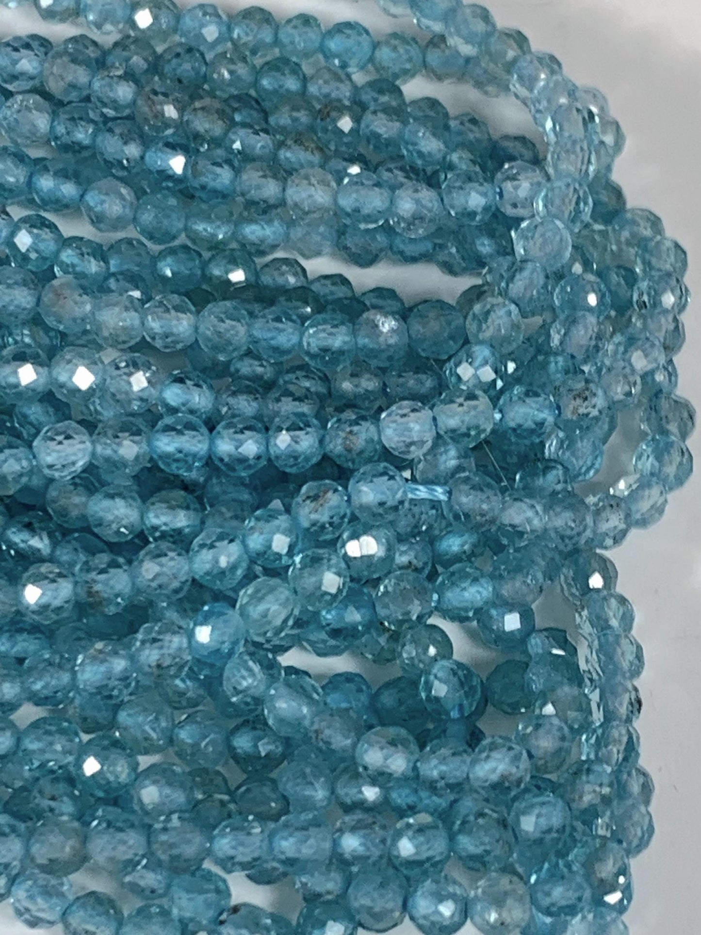 AAA Natural Translucent Blue Apatite Faceted Round Beads 15.5 strand gemstone
