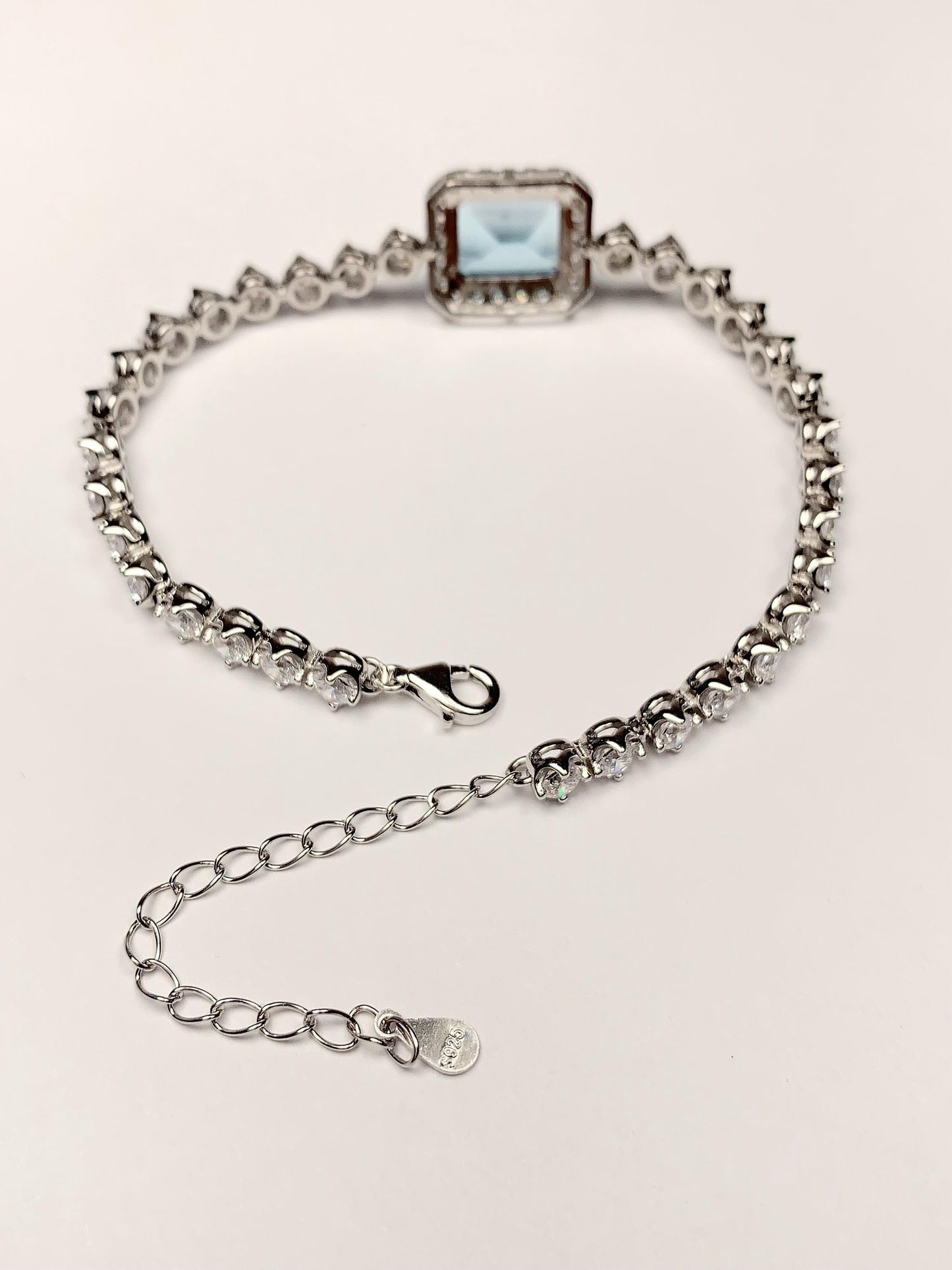 10mm X 8mm Grade AAA Genuine Natural Blue Topaz rectangle Cut 18K white Gold Plated S 925Sterling Silver Bracelet birthstones