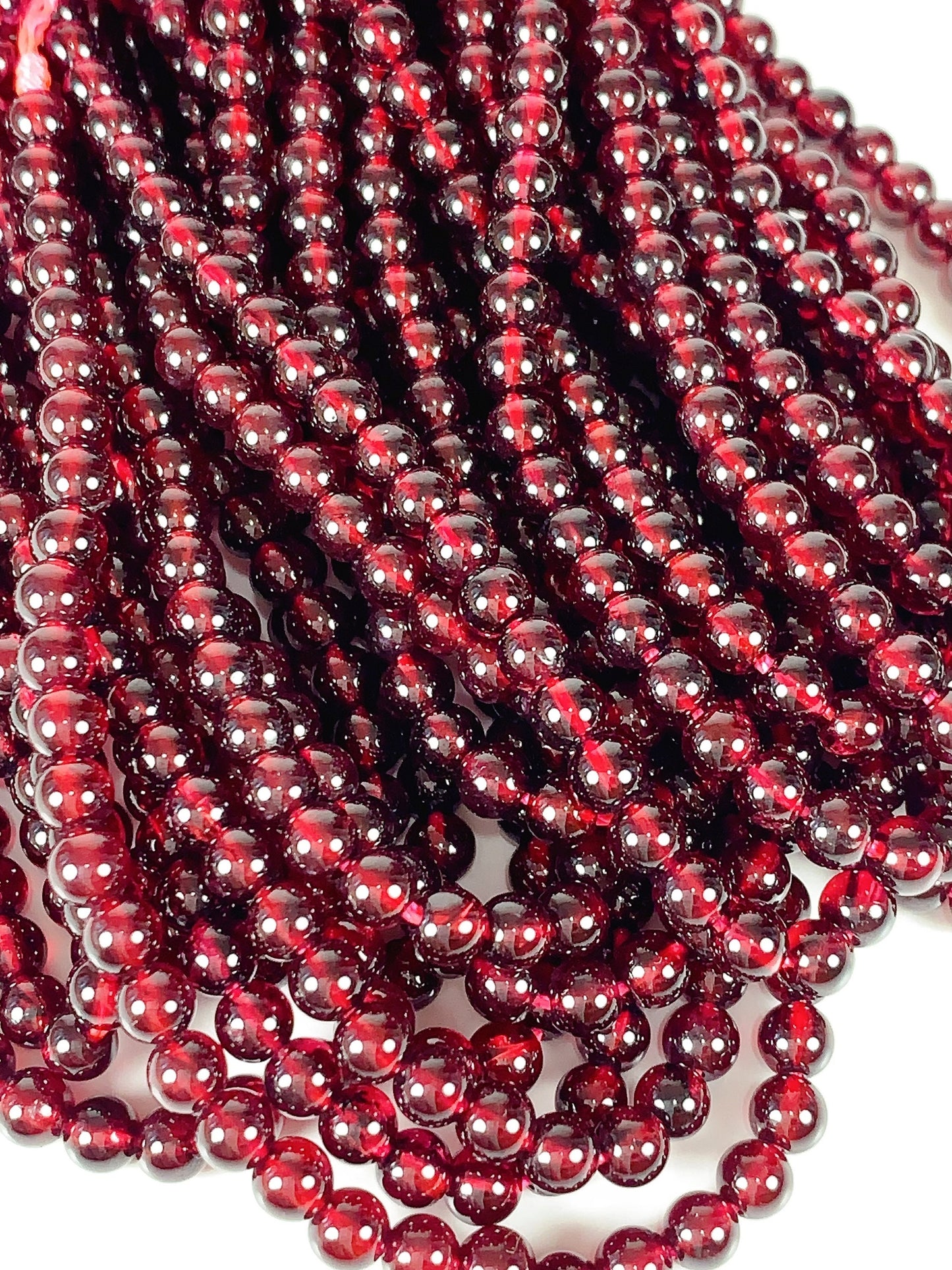 Natural Red Garnet Smooth Round Beads - 15.5" Strand