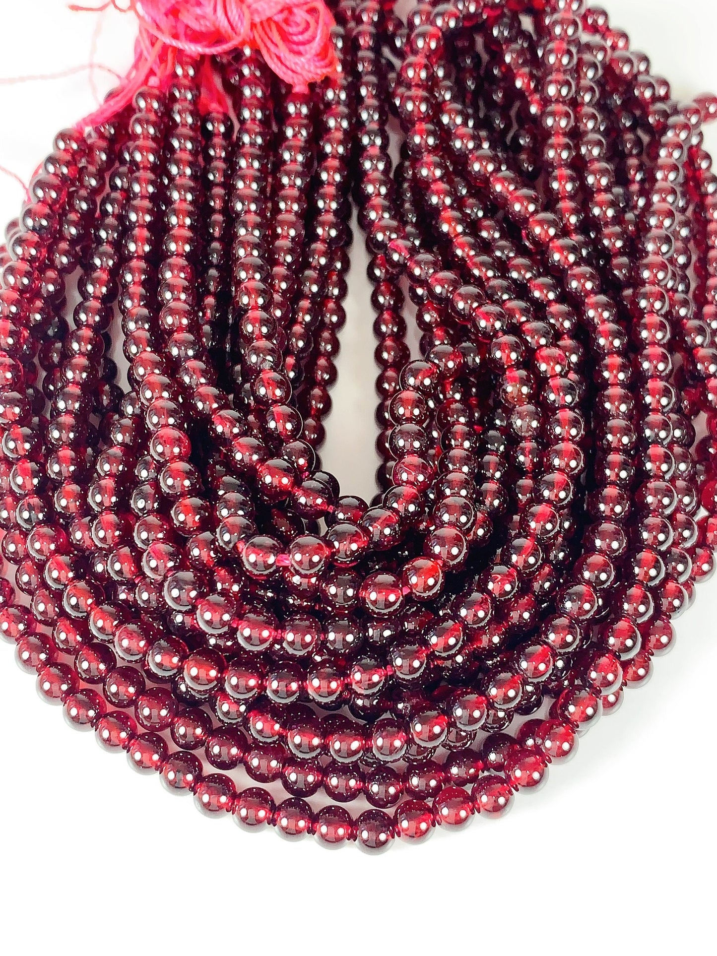 Natural Red Garnet Smooth Round Beads - 15.5" Strand
