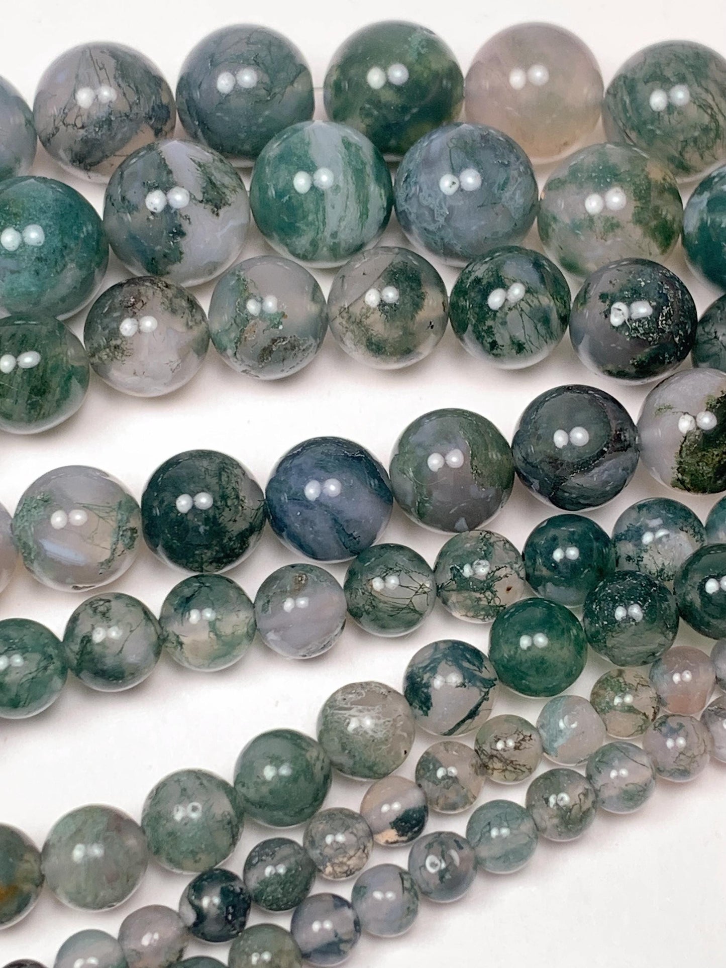 Natural Green Moss Agate Beads: Smooth Round Gemstone Strand