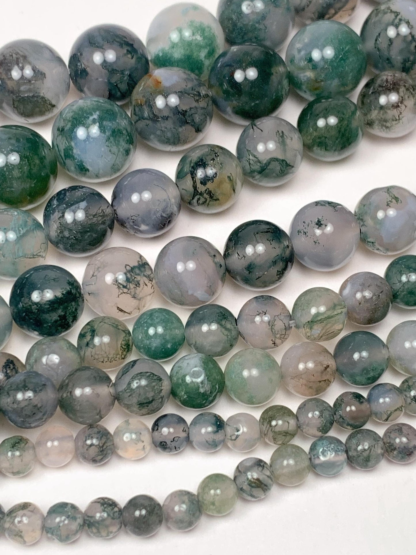 Natural Green Moss Agate Beads: Smooth Round Gemstone Strand