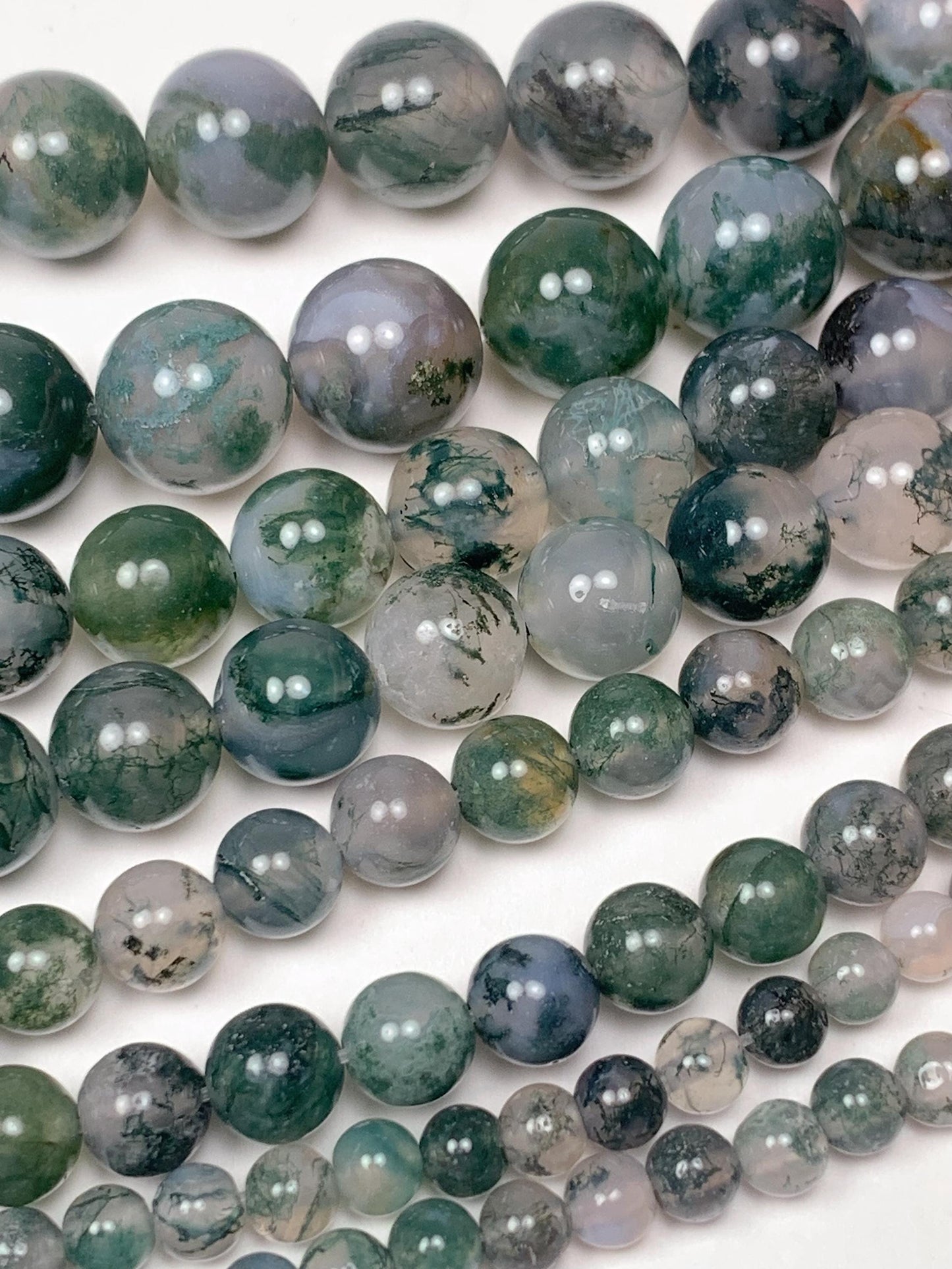 Natural Green Moss Agate Beads: Smooth Round Gemstone Strand