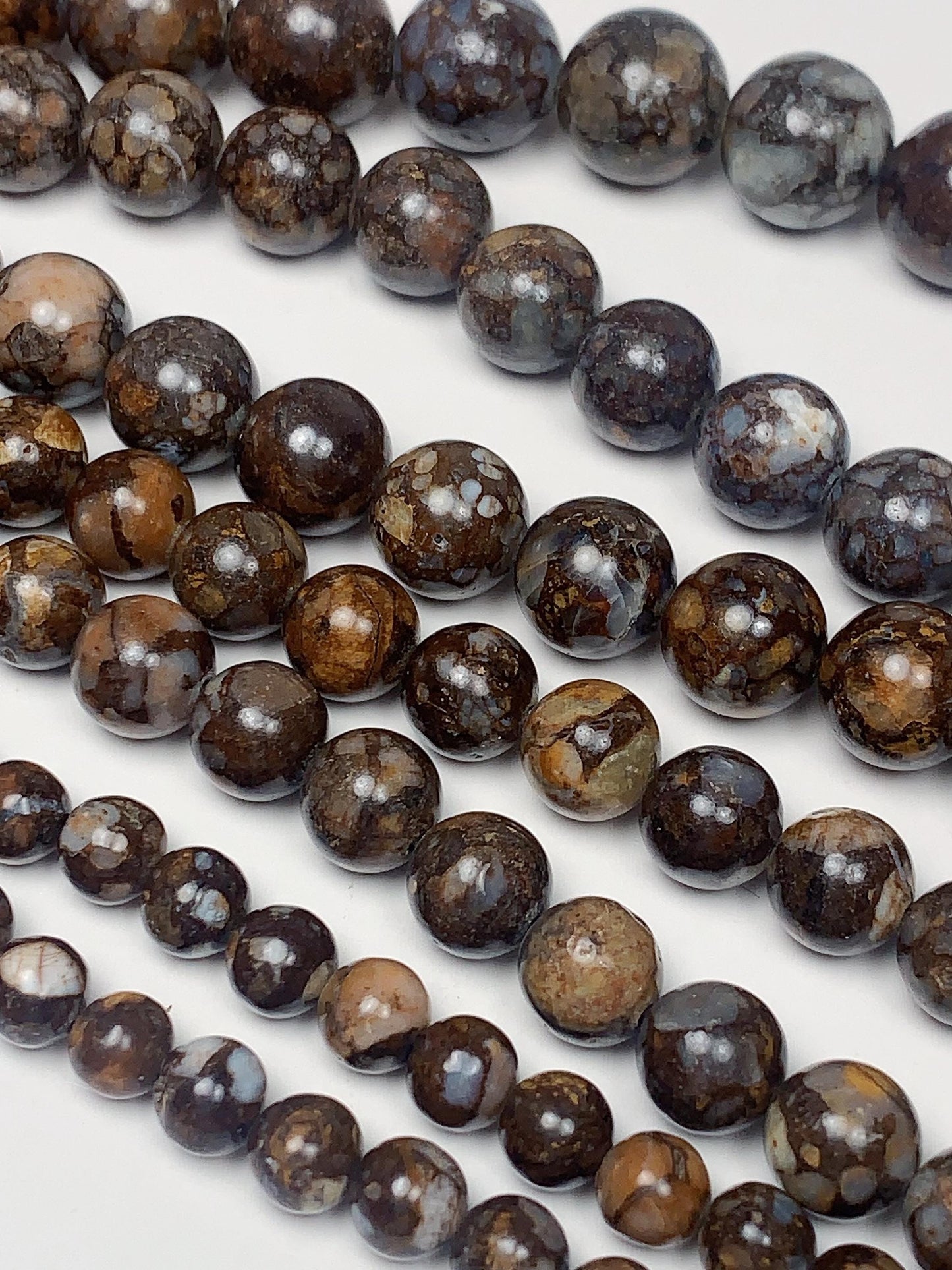 AAA Brown African Lace Opal Smooth Round  Beads: Natural Gemstone Strand 15.5