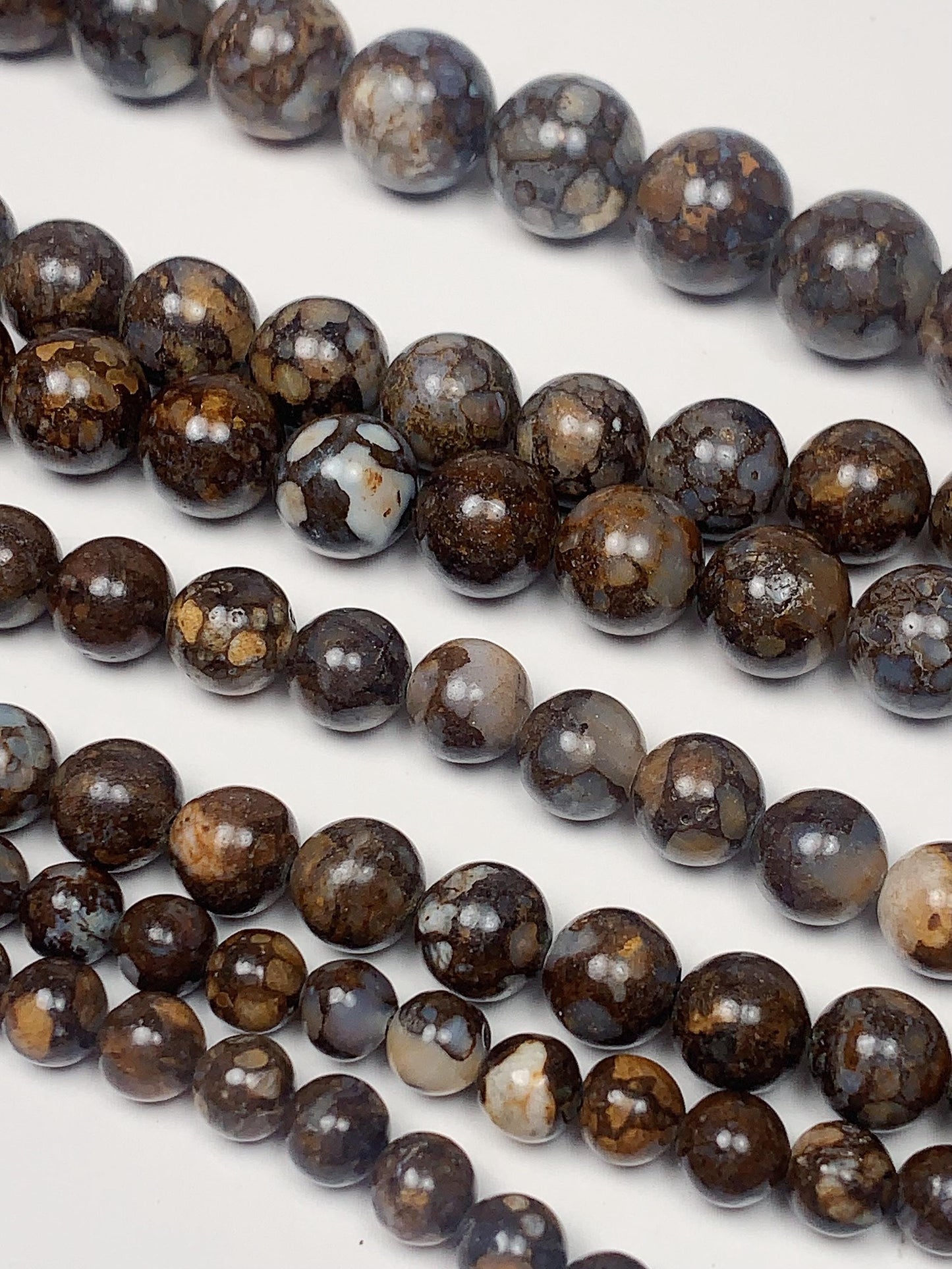 AAA Brown African Lace Opal Smooth Round  Beads: Natural Gemstone Strand 15.5