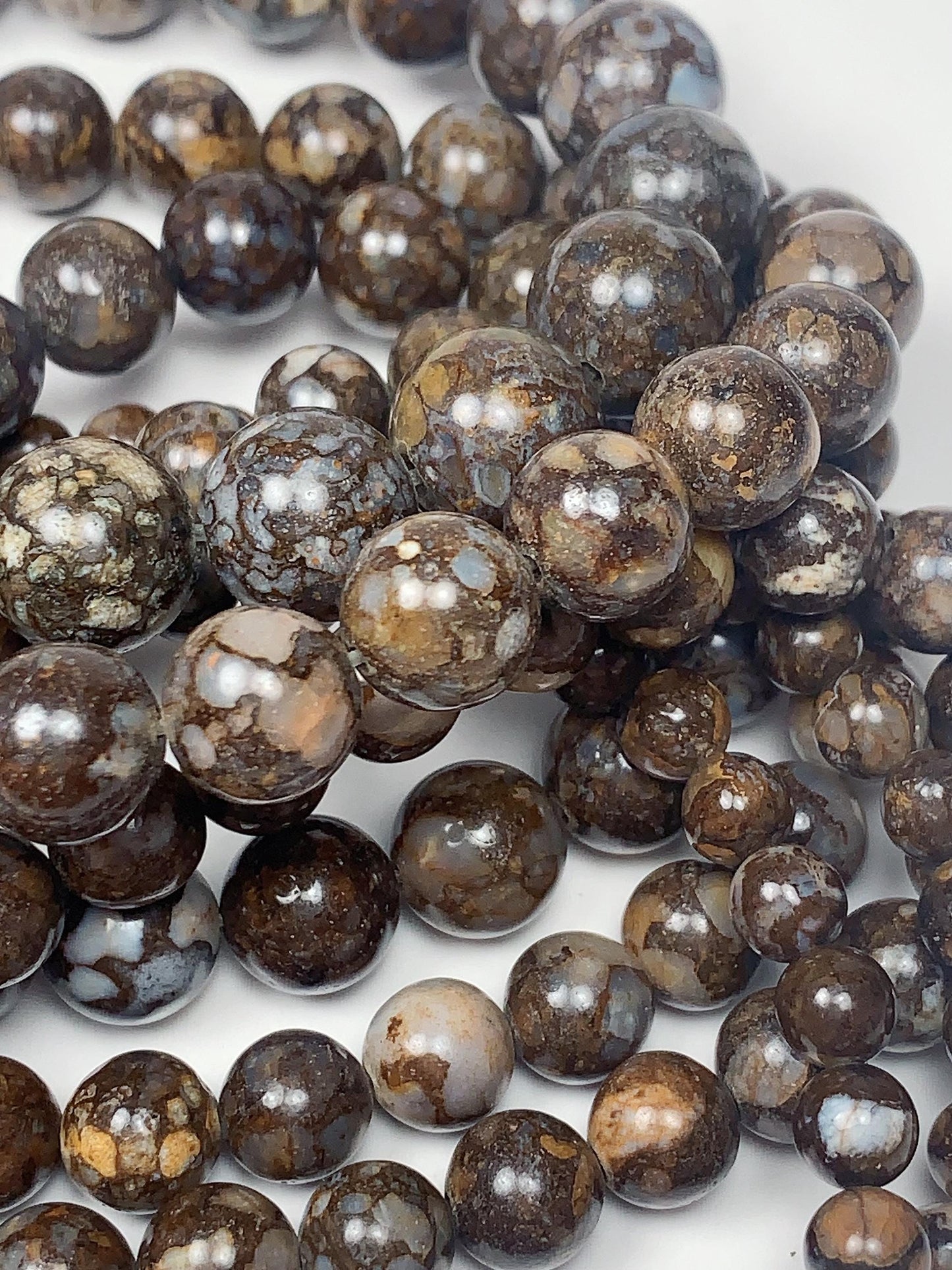 AAA Brown African Lace Opal Smooth Round  Beads: Natural Gemstone Strand 15.5