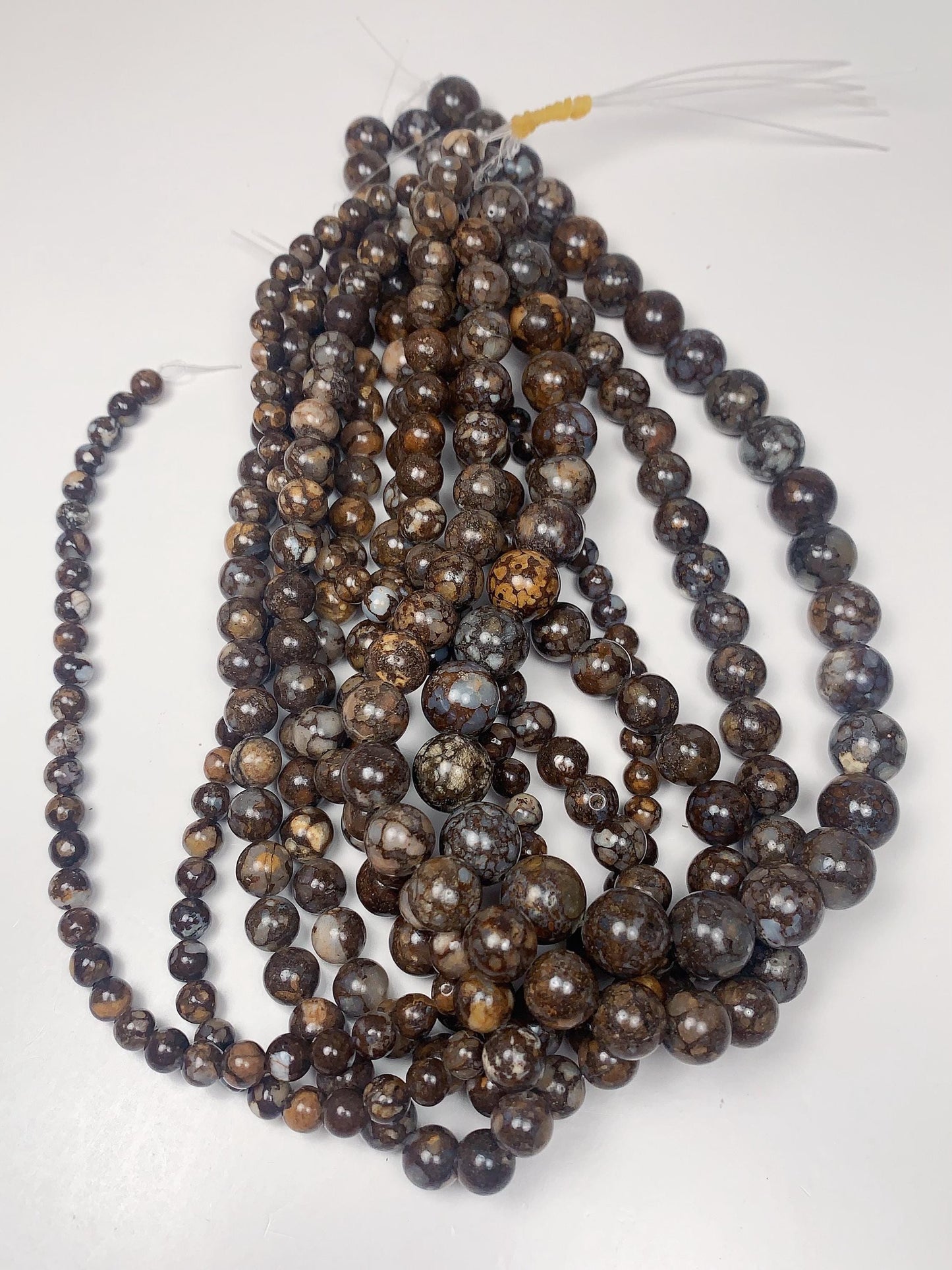 AAA Brown African Lace Opal Smooth Round  Beads: Natural Gemstone Strand 15.5