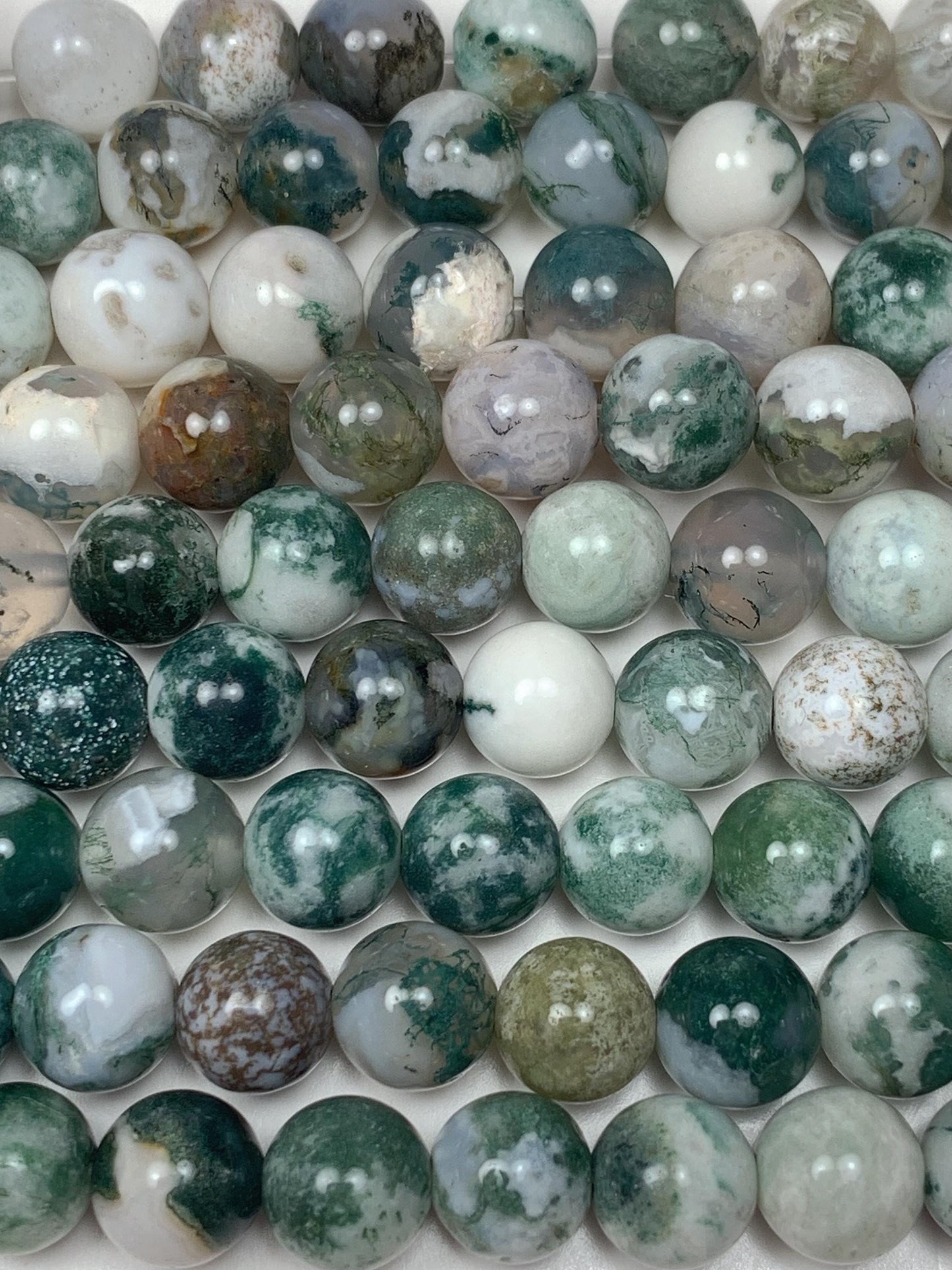 Natural Green Tree Agate Smooth Round Beads:  Gemstone Strand (15.5")