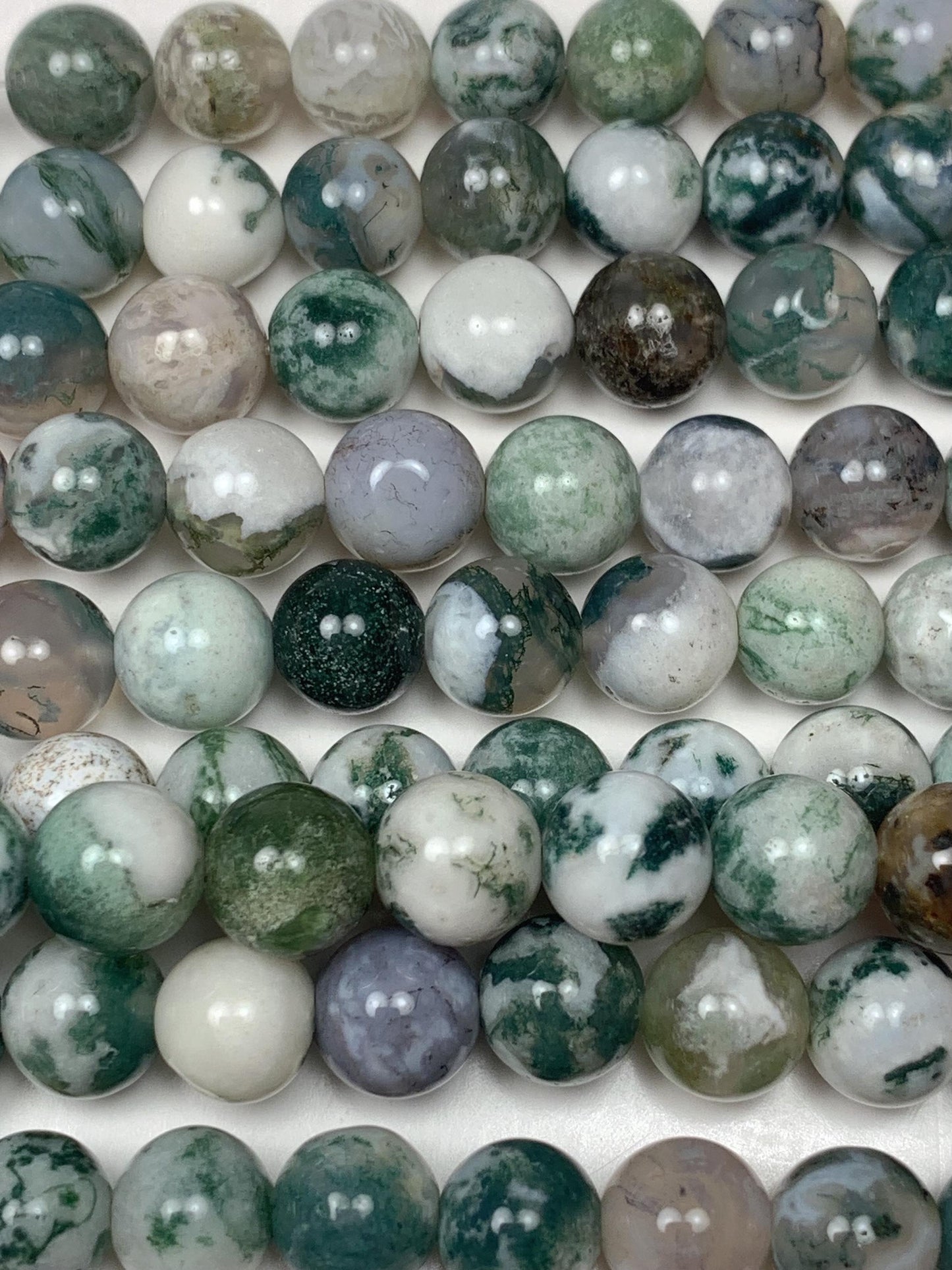 Natural Green Tree Agate Smooth Round Beads:  Gemstone Strand (15.5")