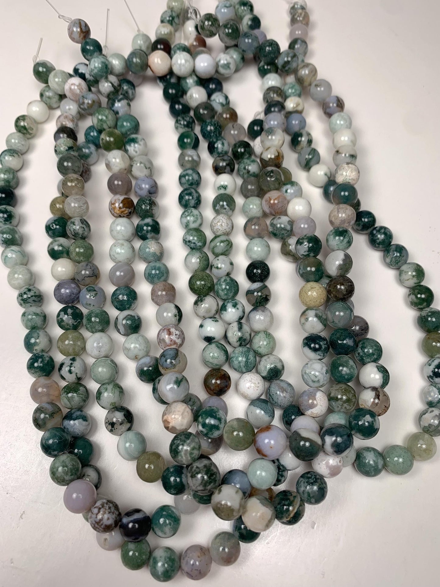 Natural Green Tree Agate Smooth Round Beads:  Gemstone Strand (15.5")