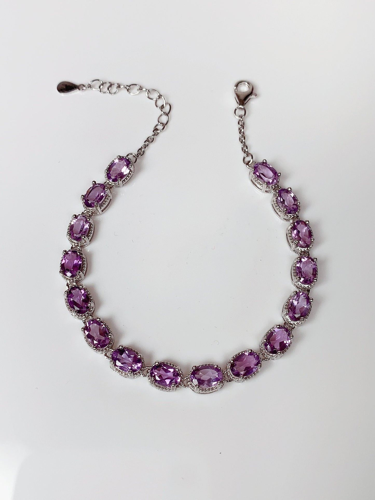 Grade AAA Genuine Natural Purple Amethyst 18k 925 Sterling Silver Bracelet Gemstone