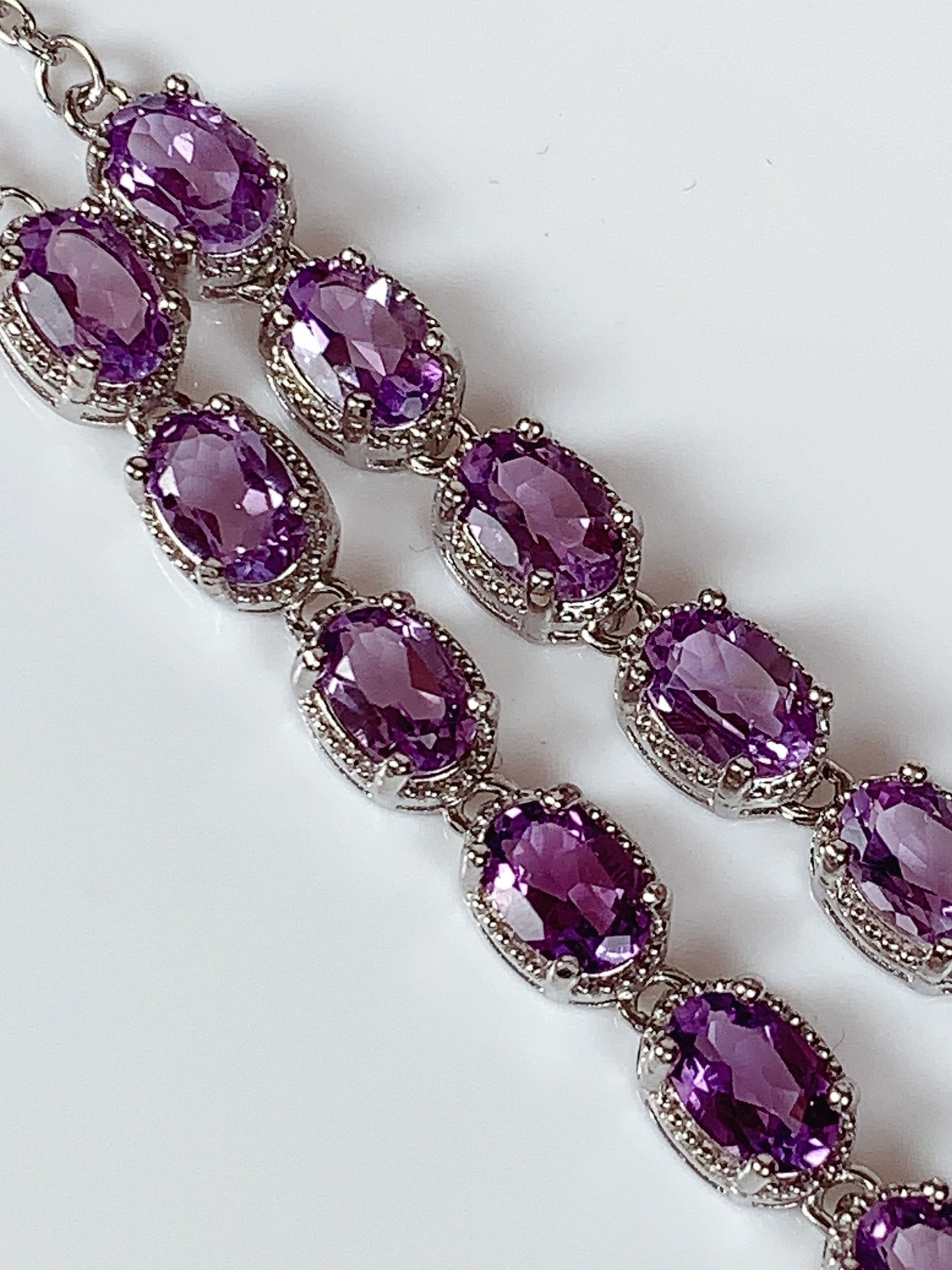 Grade AAA Genuine Natural Purple Amethyst 18k 925 Sterling Silver Bracelet Gemstone