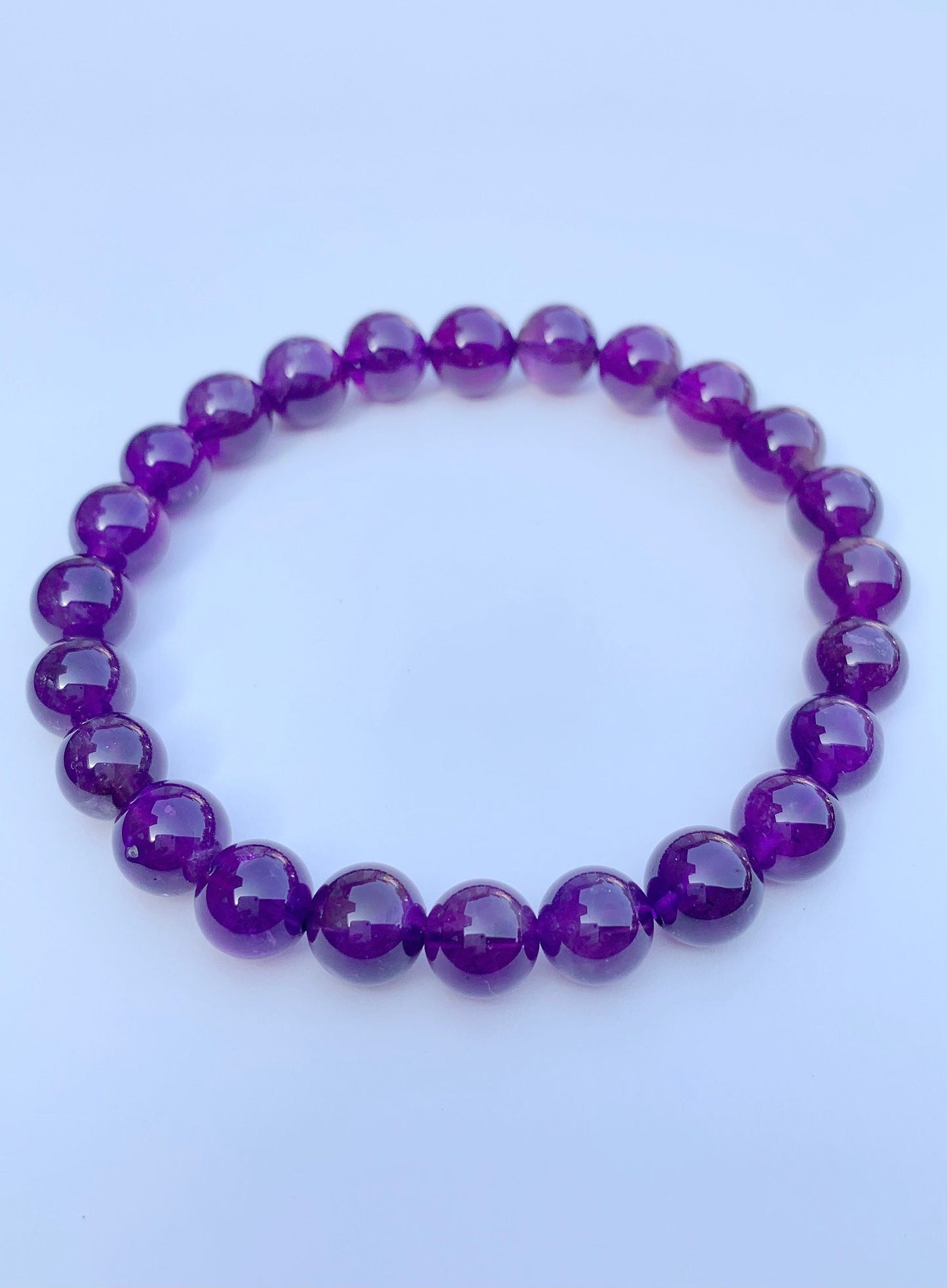 Grade AA Genuine Natural Deep Purple Amethyst Smooth Round Stretch Bracelet 8mm