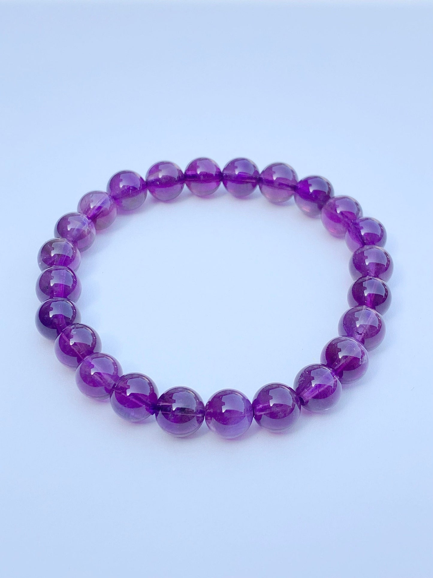 Genuine Natural medium Purple Amethyst Smooth Round Stretch Bracelet 8mm