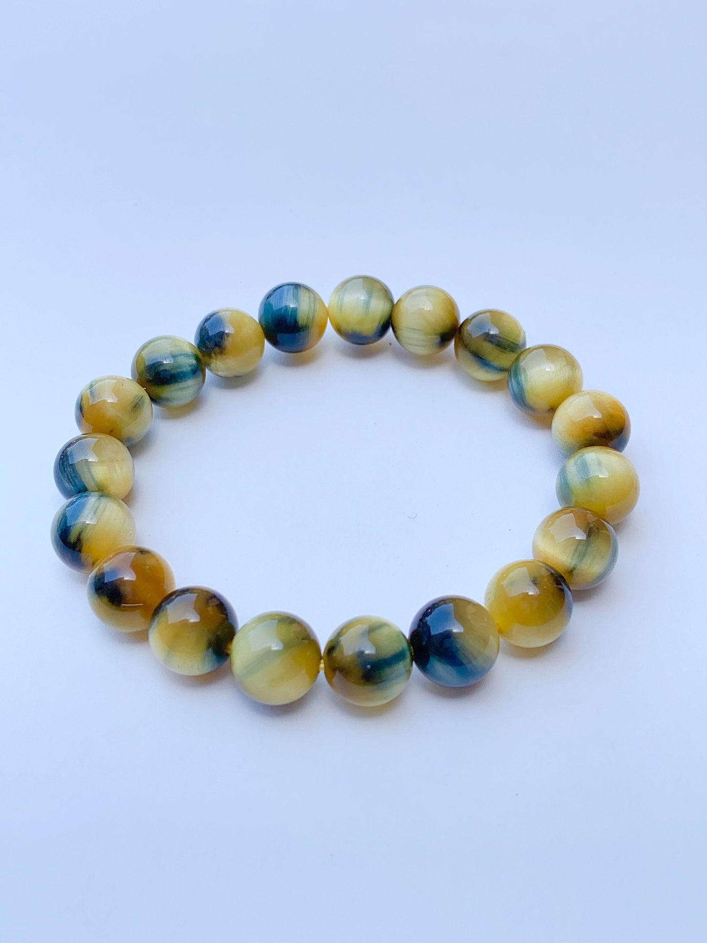 Natural Tiger's Eye Beaded Bracelet: Yellow, Blue, Gold Gemstone (6mm-12mm)