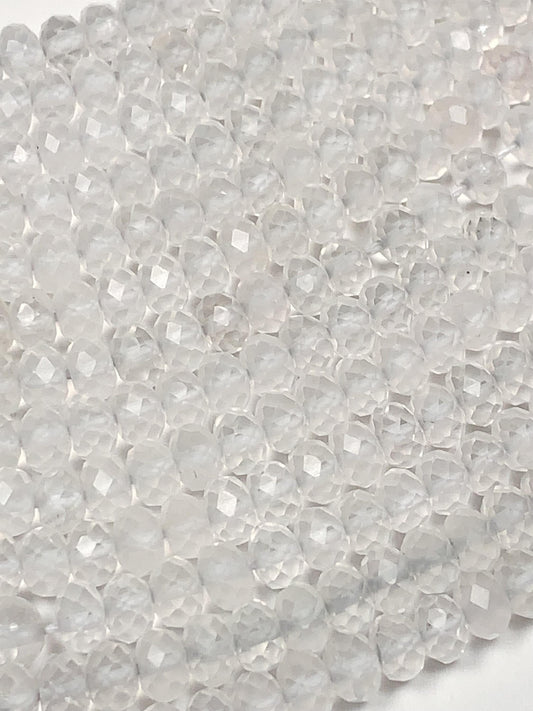 Grade AAA+ Genuine Natural White Clear Quartz  Rock Crystals Faceted Rondelle Beads 15.5" Strand