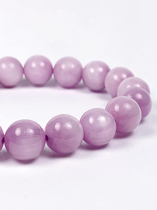 Natural Purple Kunzite Bracelet: Smooth Round Gemstone Beads (8mm 10mm 12mm)