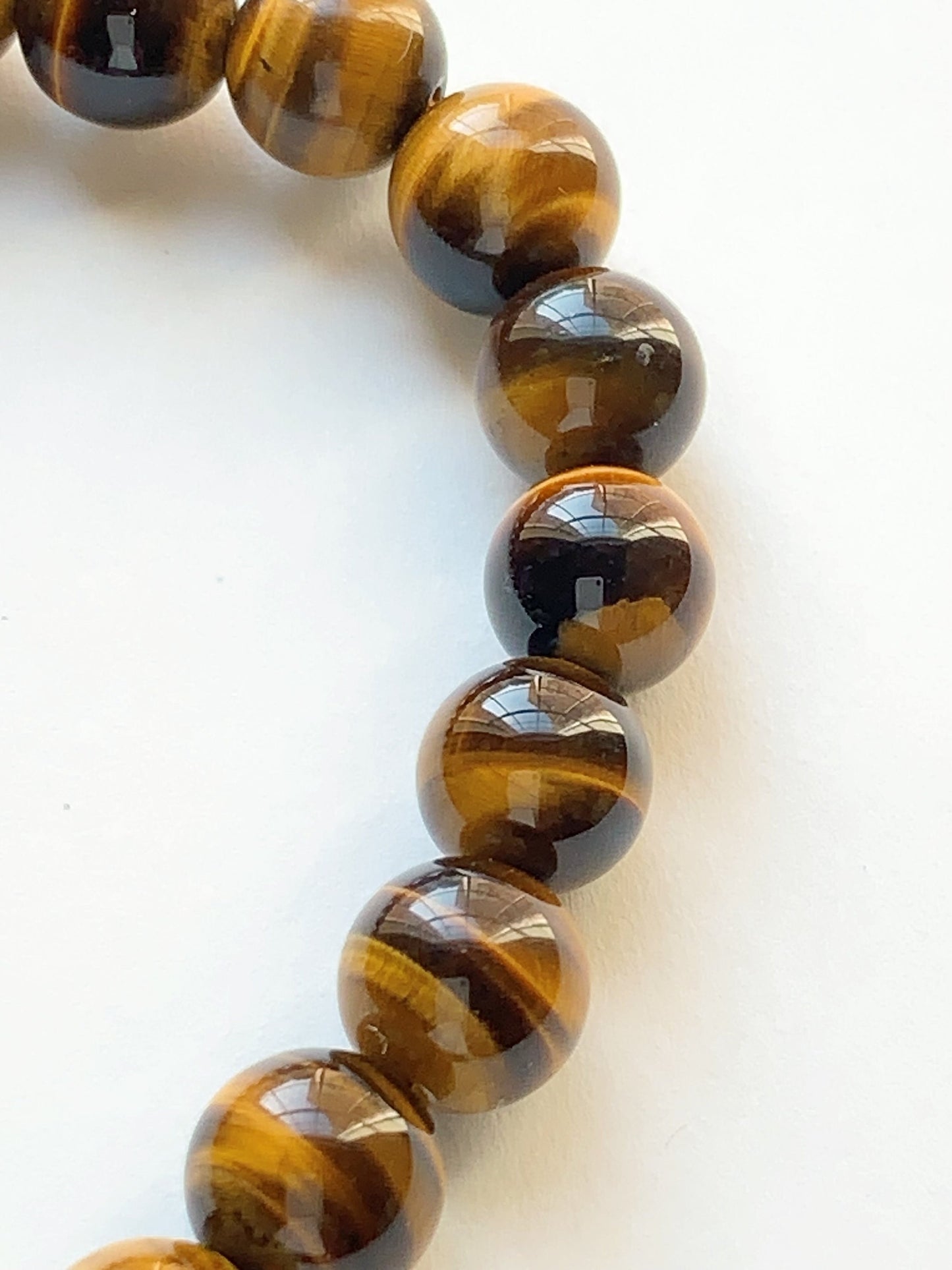 Lightning pattern Zigzag Chatoyancy AAA+ Natural Yellow Gold Tigers Eye Smooth Round Stretch Bracelet 8mm