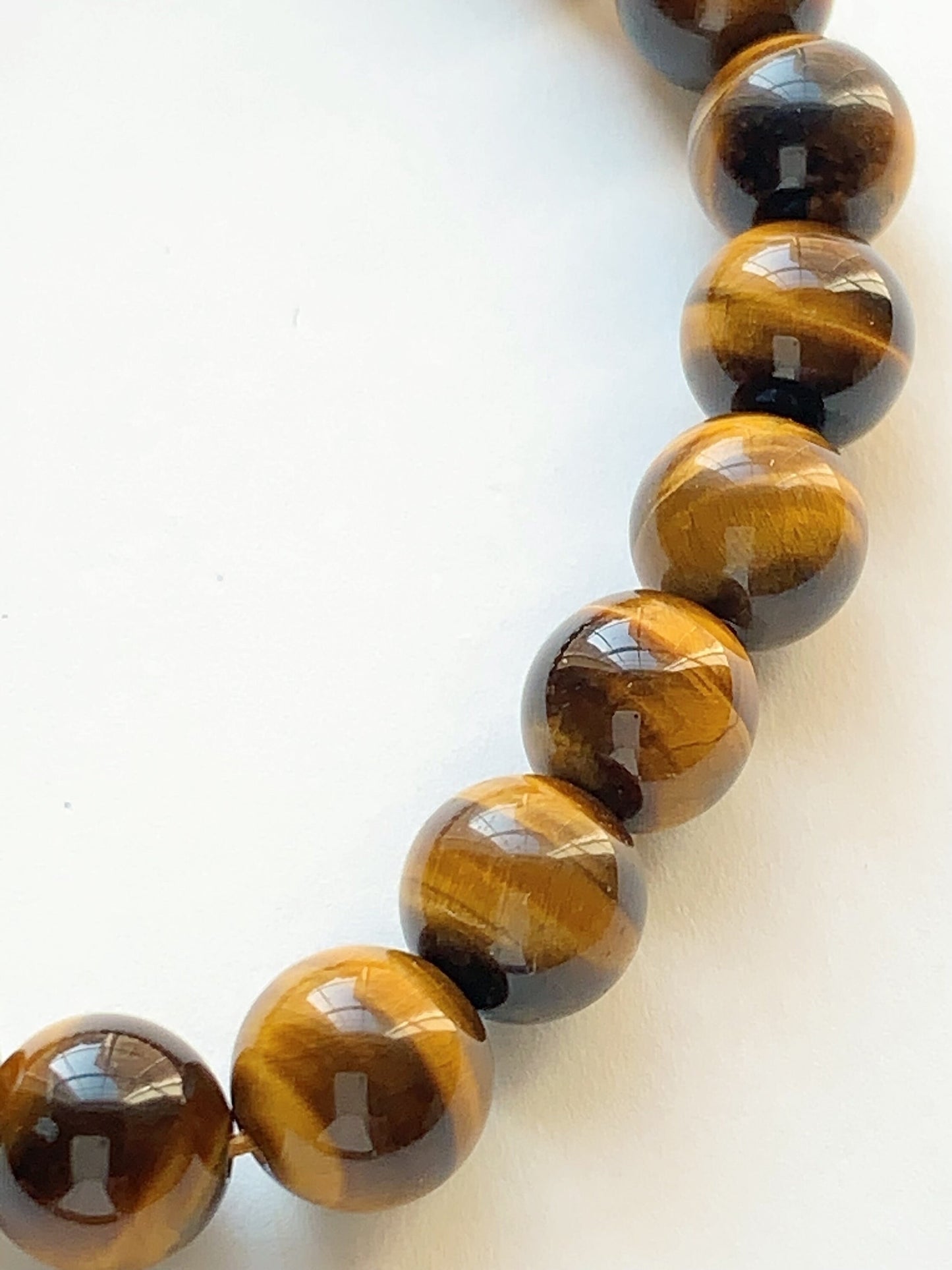 Lightning pattern Zigzag Chatoyancy AAA+ Natural Yellow Gold Tigers Eye Smooth Round Stretch Bracelet 8mm