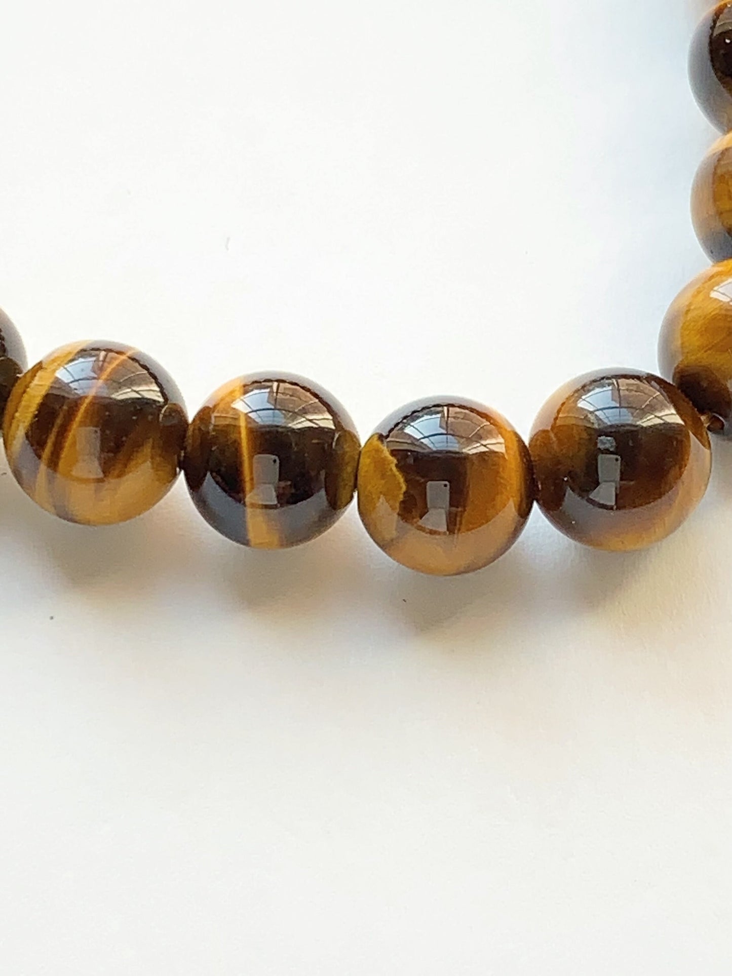 Lightning pattern Zigzag Chatoyancy AAA+ Natural Yellow Gold Tigers Eye Smooth Round Stretch Bracelet 8mm