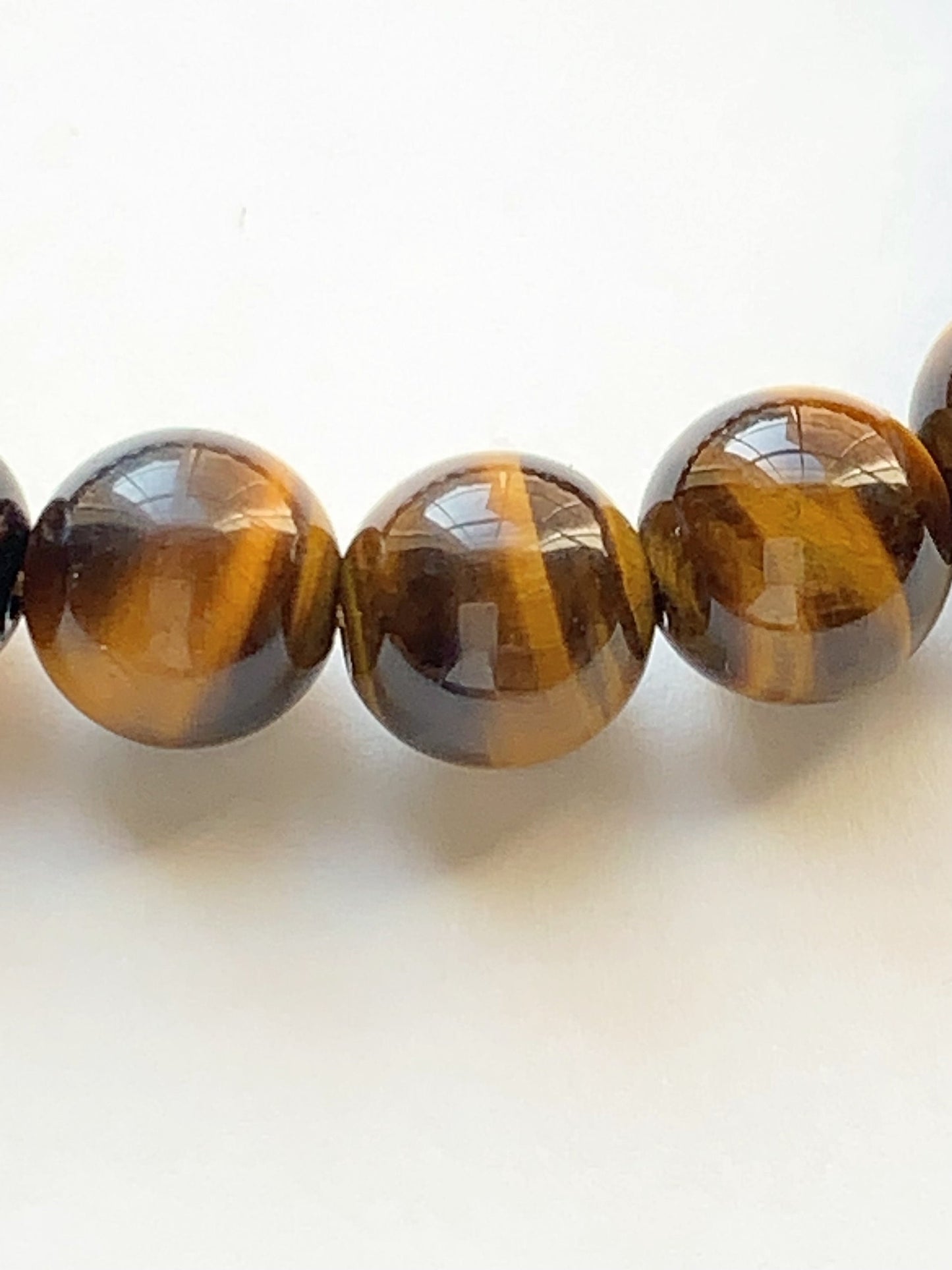 Lightning pattern Zigzag Chatoyancy AAA+ Natural Yellow Gold Tigers Eye Smooth Round Stretch Bracelet 8mm