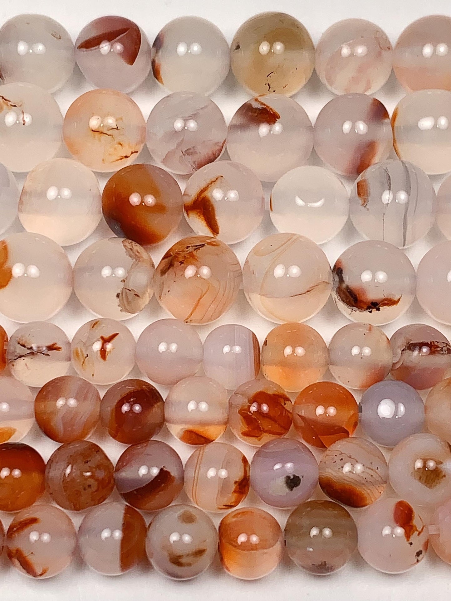 AAA Red Flower Agate Beads: Natural Smooth Round Gemstone Strand