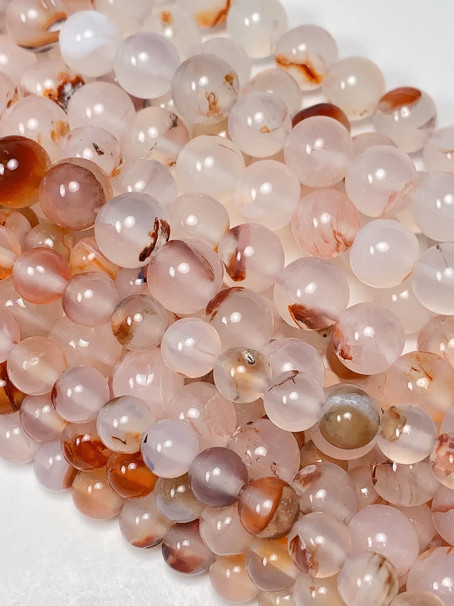 AAA Red Flower Agate Beads: Natural Smooth Round Gemstone Strand
