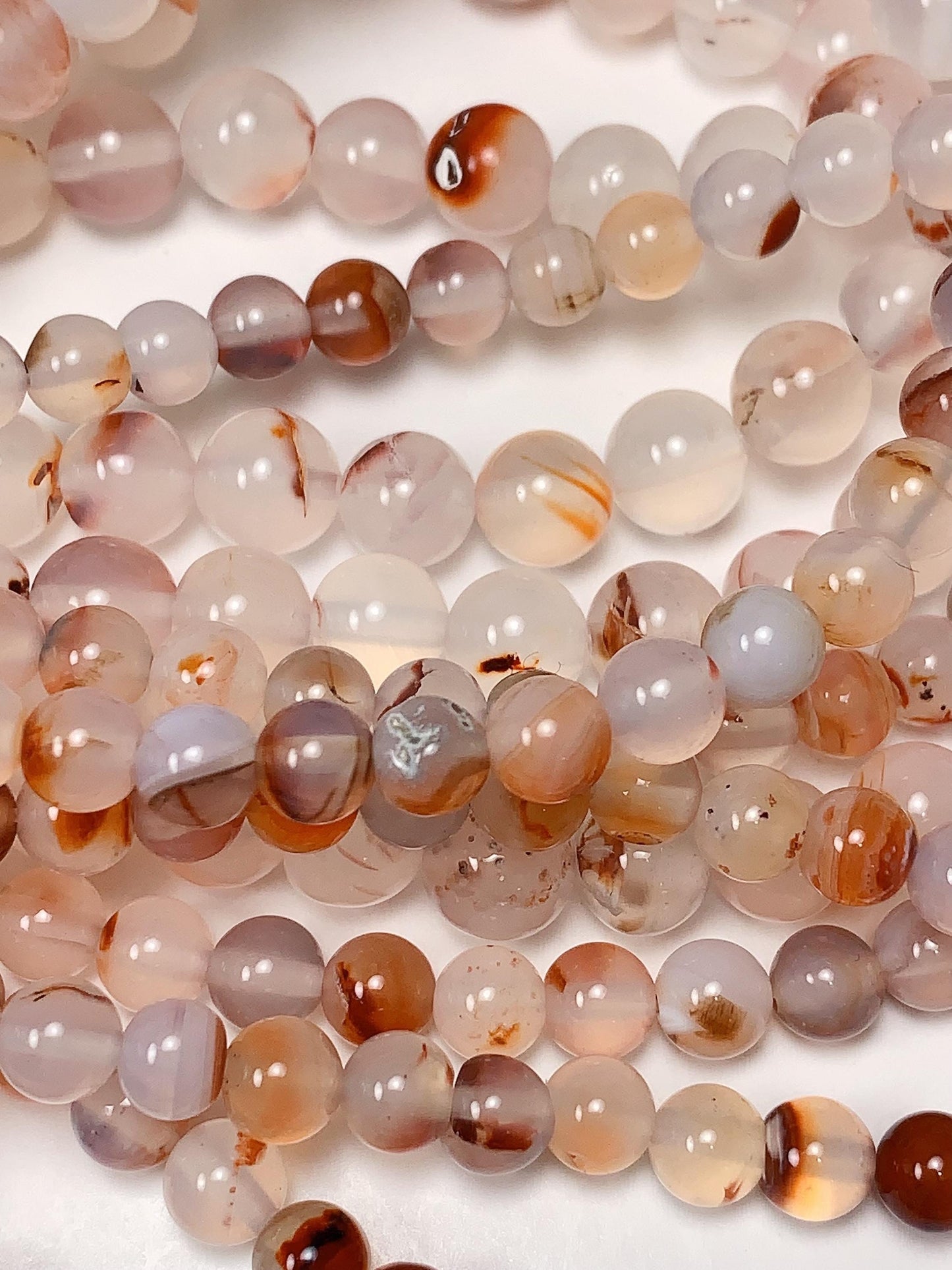 AAA Red Flower Agate Beads: Natural Smooth Round Gemstone Strand