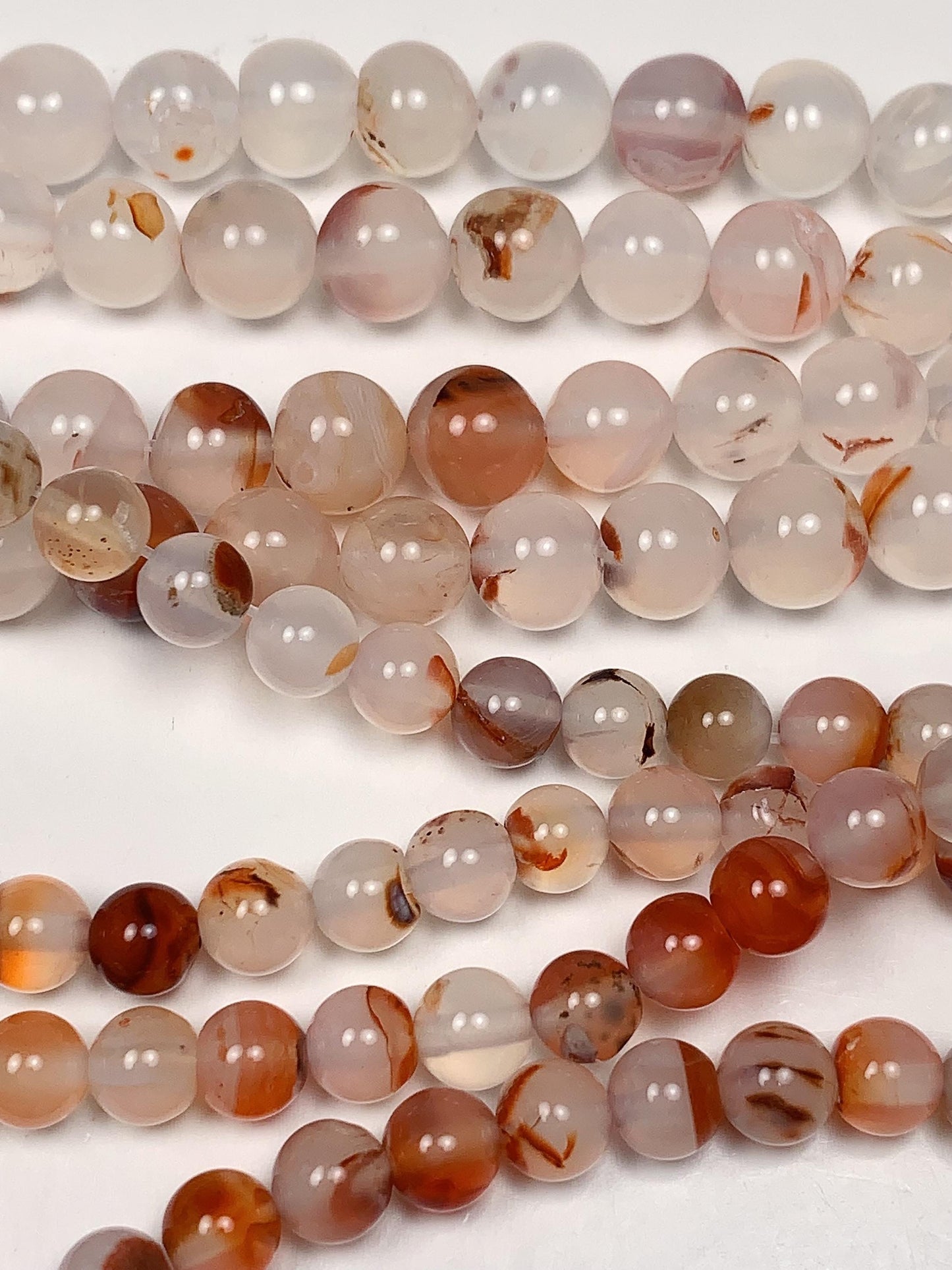 AAA Red Flower Agate Beads: Natural Smooth Round Gemstone Strand