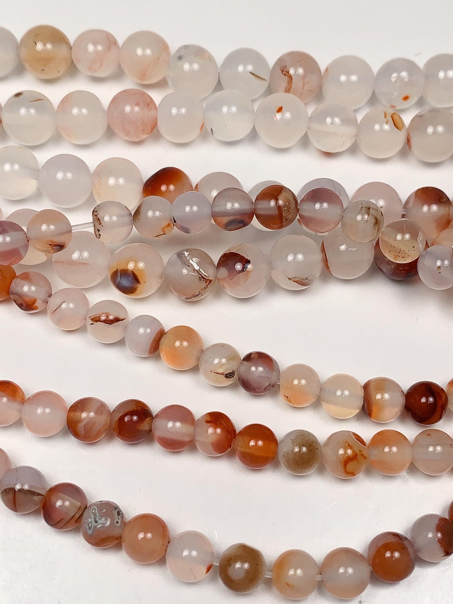 AAA Red Flower Agate Beads: Natural Smooth Round Gemstone Strand