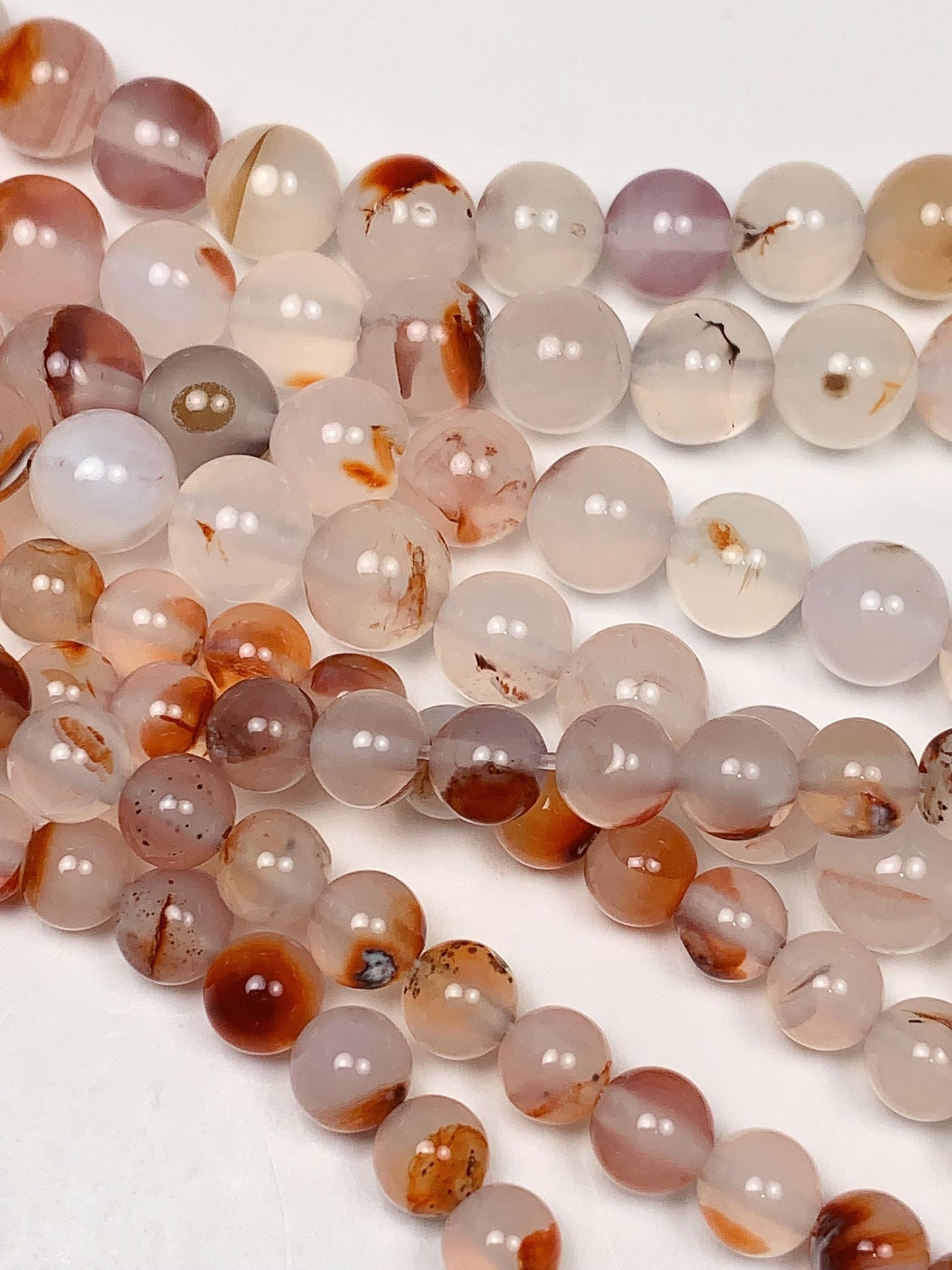 AAA Red Flower Agate Beads: Natural Smooth Round Gemstone Strand