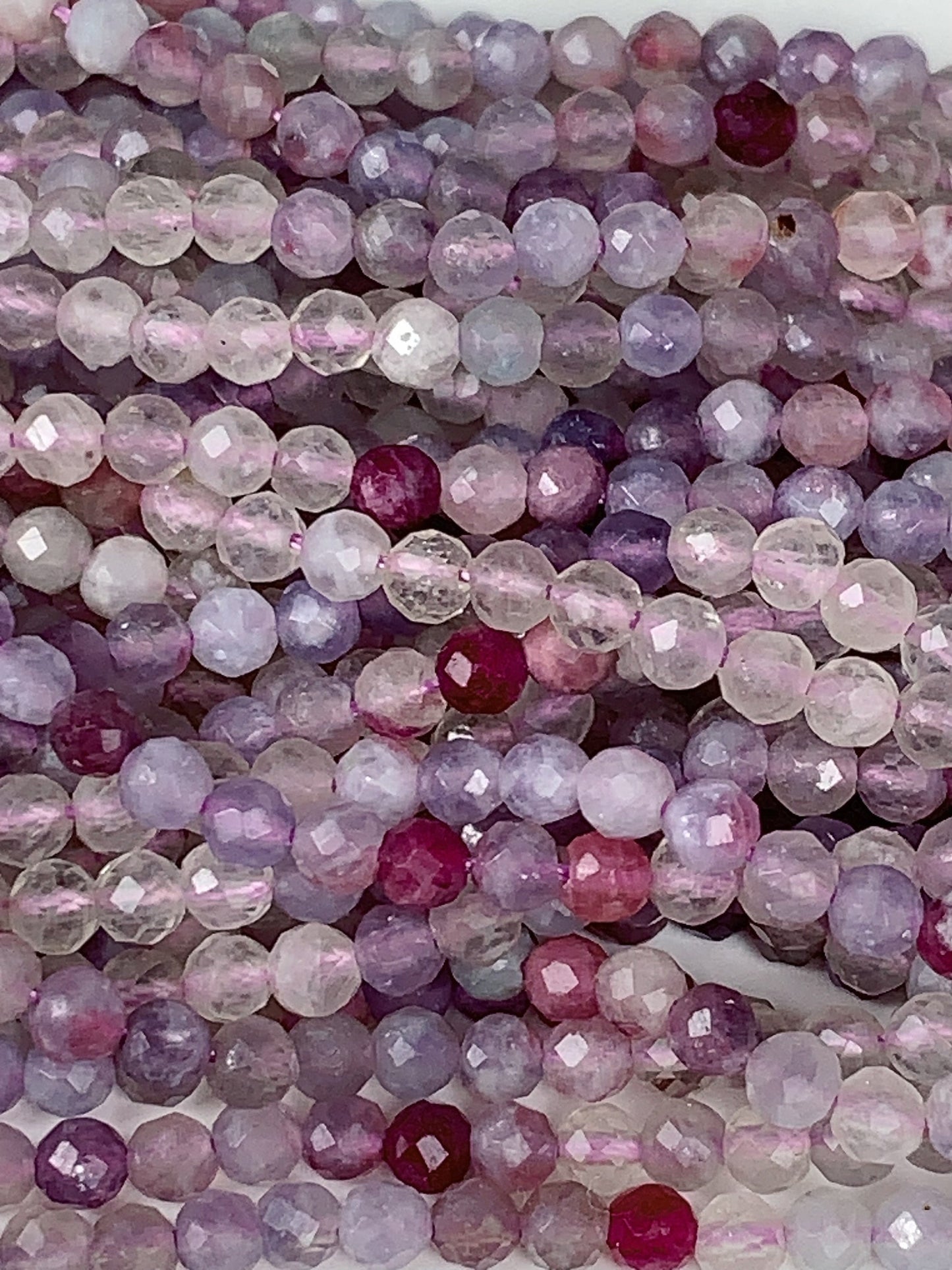 Natural Rainbow Tourmaline Faceted Round Beads Pink, Purple, Red 3mm