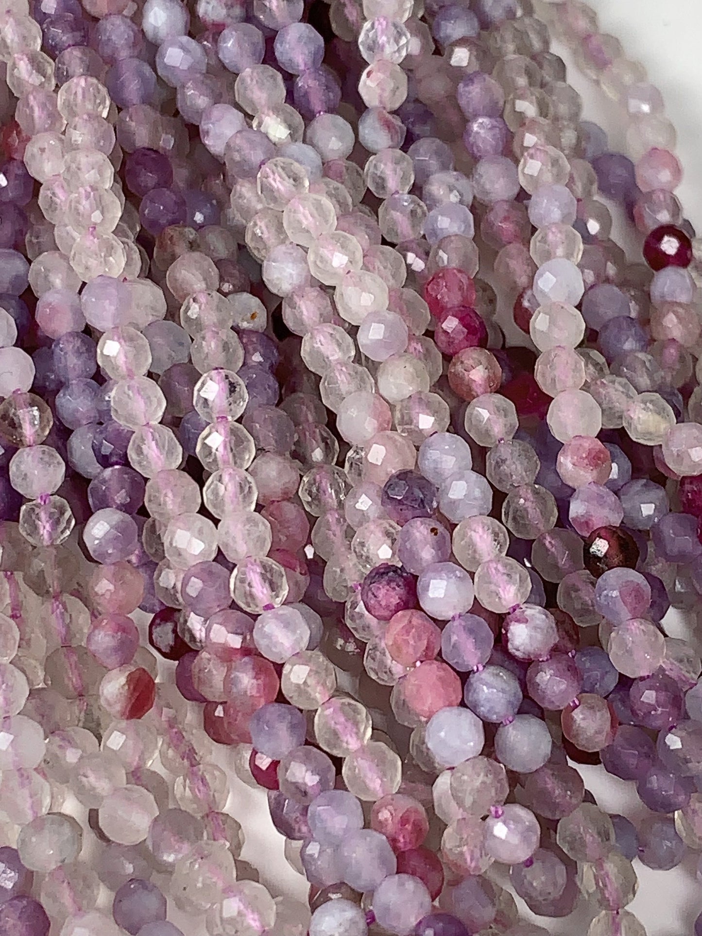 Natural Rainbow Tourmaline Faceted Round Beads Pink, Purple, Red 3mm
