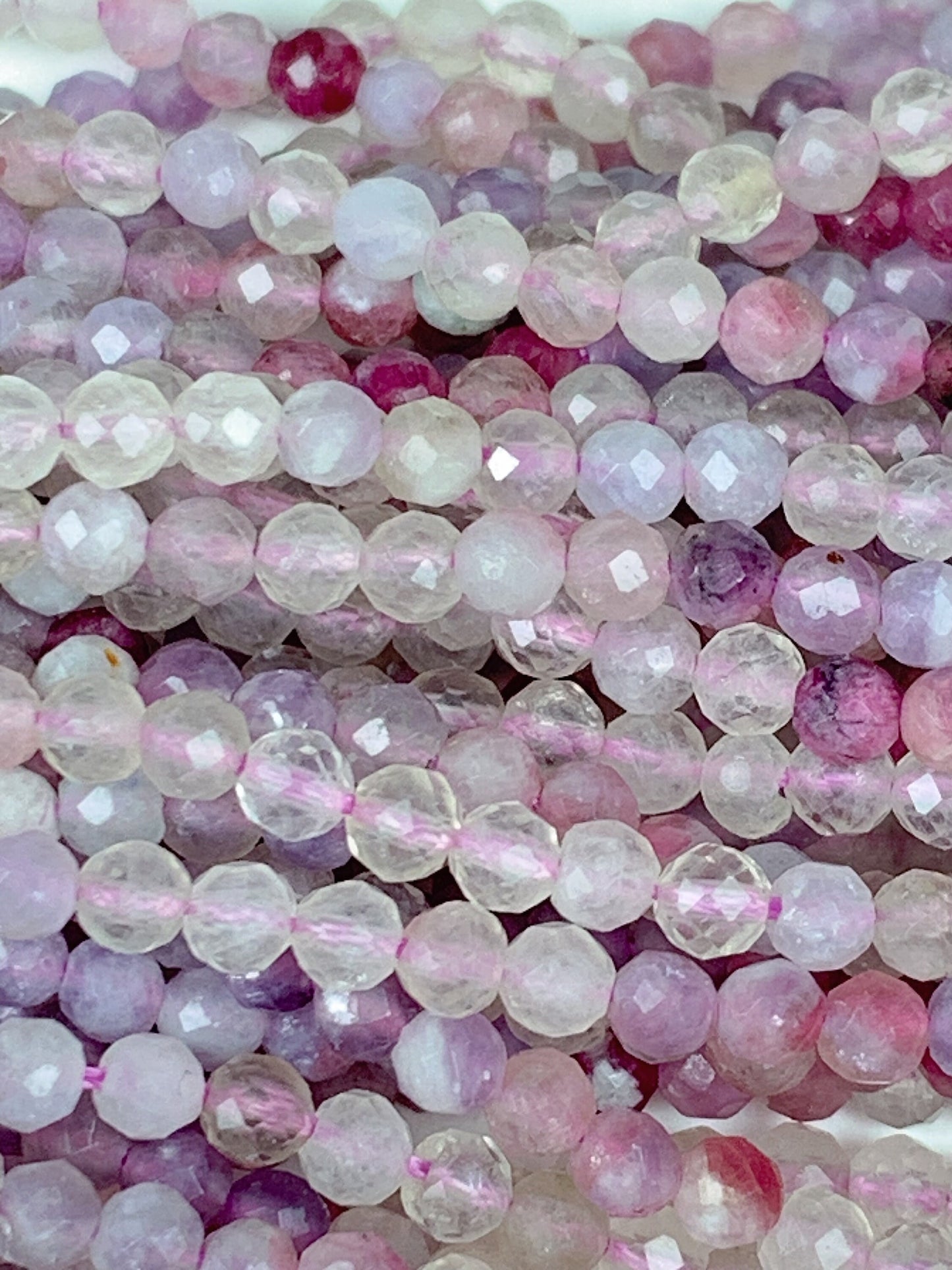 Natural Rainbow Tourmaline Faceted Round Beads Pink, Purple, Red 3mm
