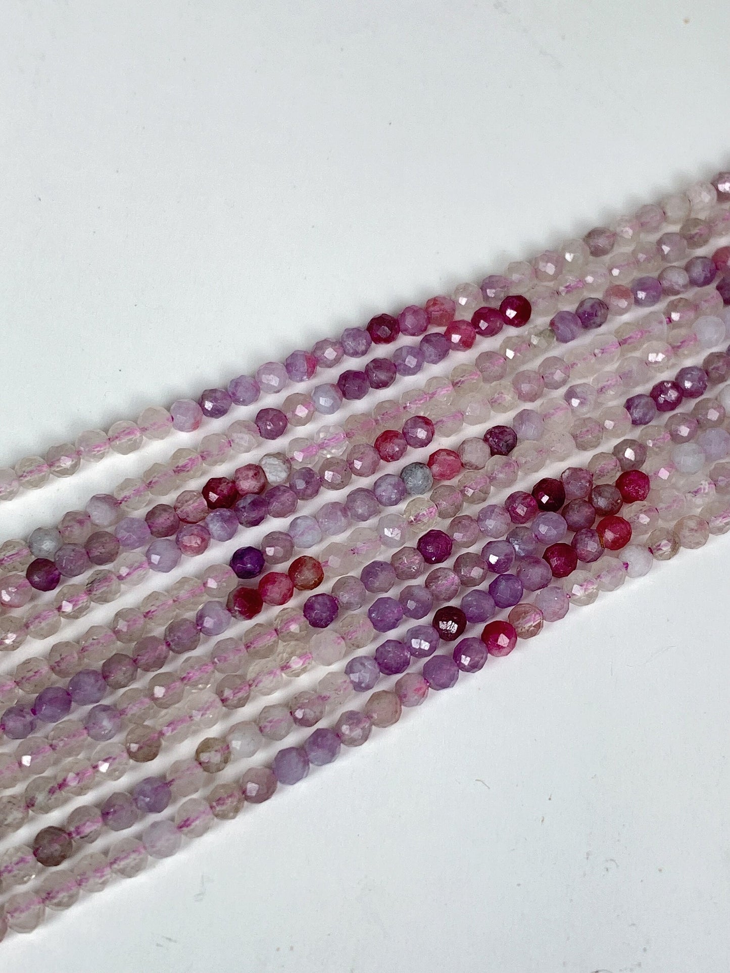 Natural Rainbow Tourmaline Faceted Round Beads Pink, Purple, Red 3mm