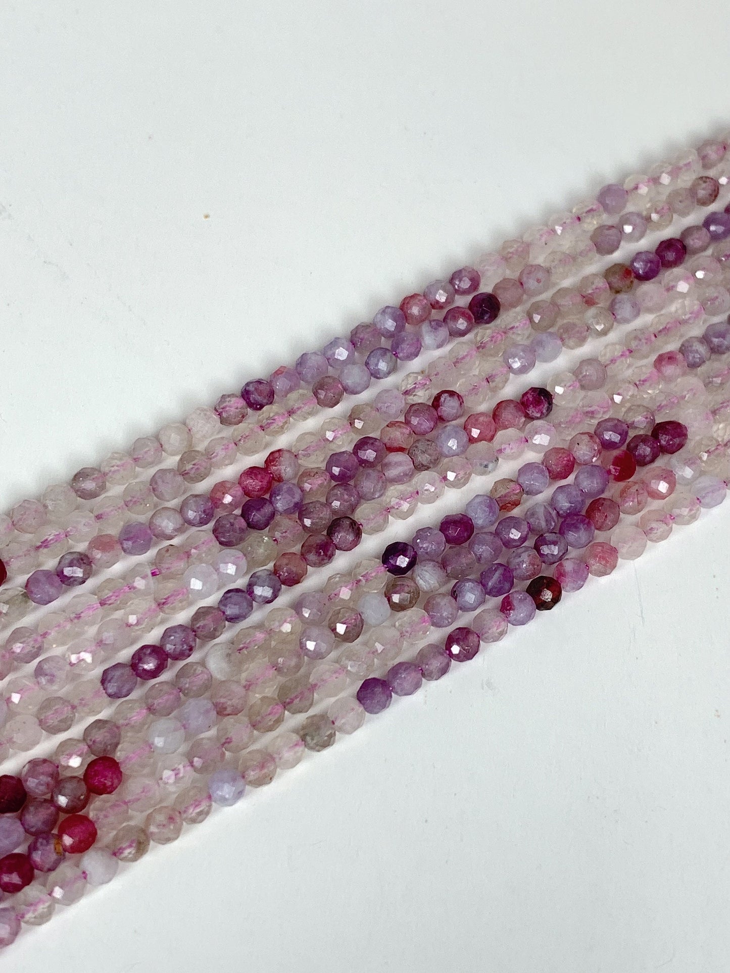 Natural Rainbow Tourmaline Faceted Round Beads Pink, Purple, Red 3mm