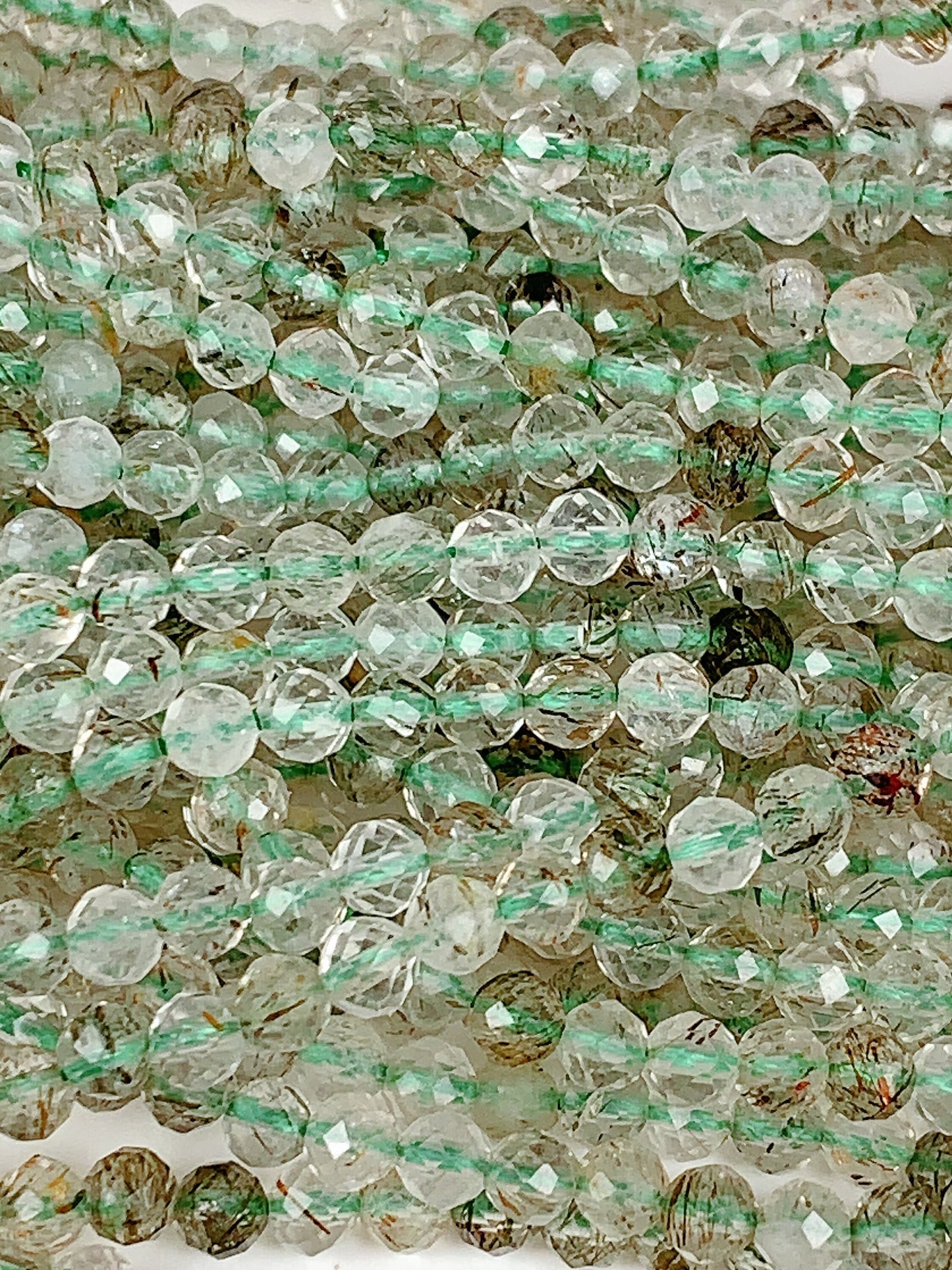 Genuine Natural Green Tourmaline Rutilated Quartz Faceted Round Beads 15.5" Strand 2mm 3mm 4mm