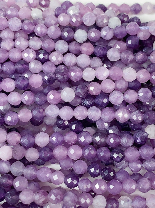 Genuine Natural Purple  Lilac Lepidolite Faceted Round Beads 15.5" Strand 2mm 3mm 4mm