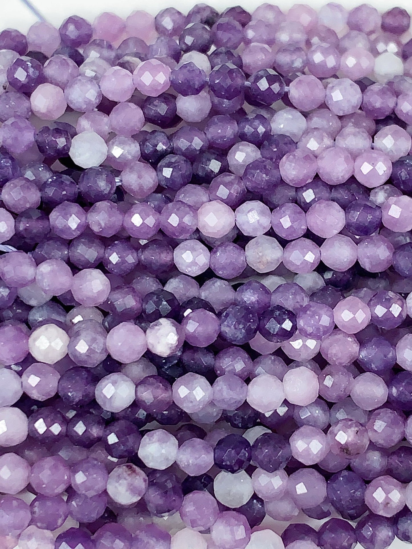 Genuine Natural Purple  Lilac Lepidolite Faceted Round Beads 15.5" Strand 2mm 3mm 4mm