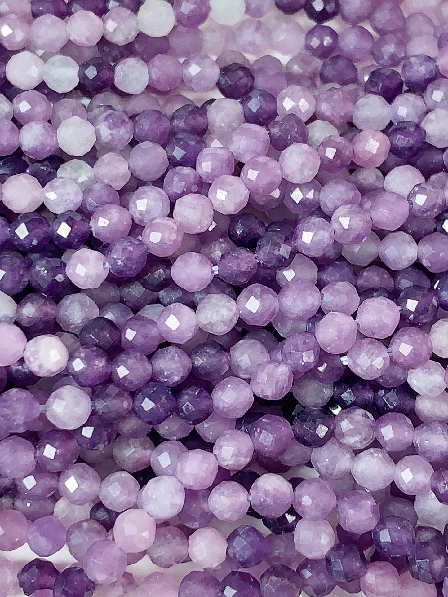 Genuine Natural Purple  Lilac Lepidolite Faceted Round Beads 15.5" Strand 2mm 3mm 4mm