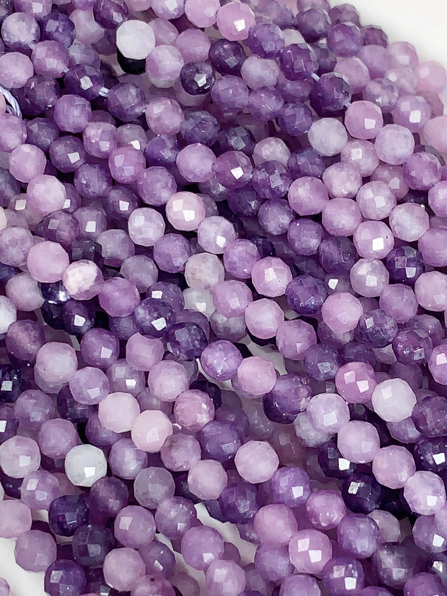 Genuine Natural Purple  Lilac Lepidolite Faceted Round Beads 15.5" Strand 2mm 3mm 4mm