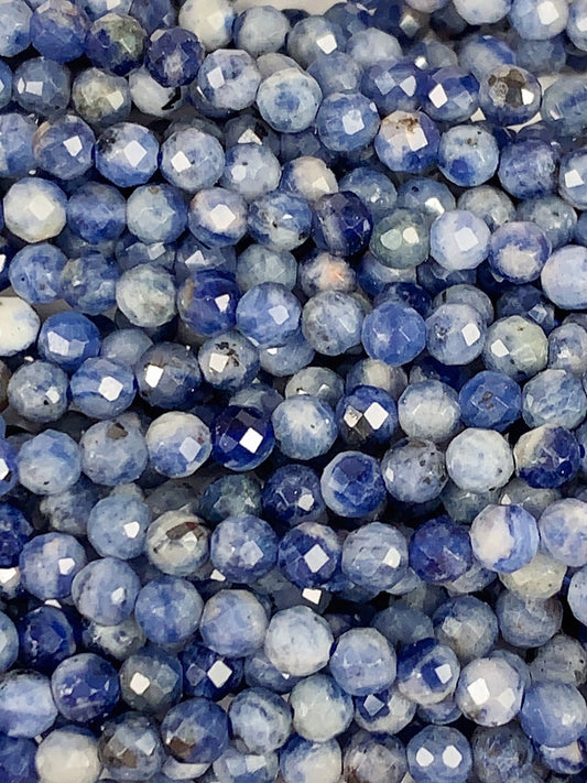 Genuine Natural Blue Spot Jasper Faceted Round Beads 15.5" Strand 2mm 3mm 4mm