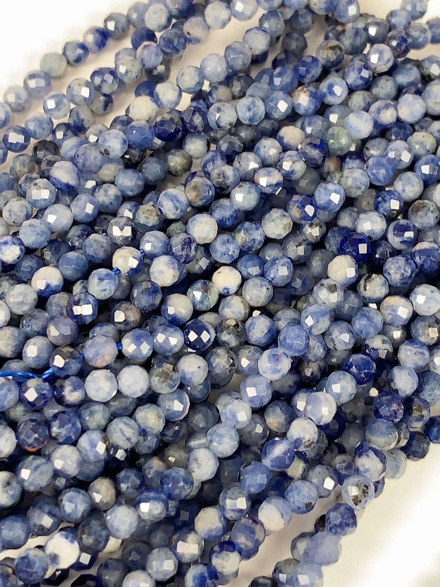 Genuine Natural Blue Spot Jasper Faceted Round Beads 15.5" Strand 2mm 3mm 4mm