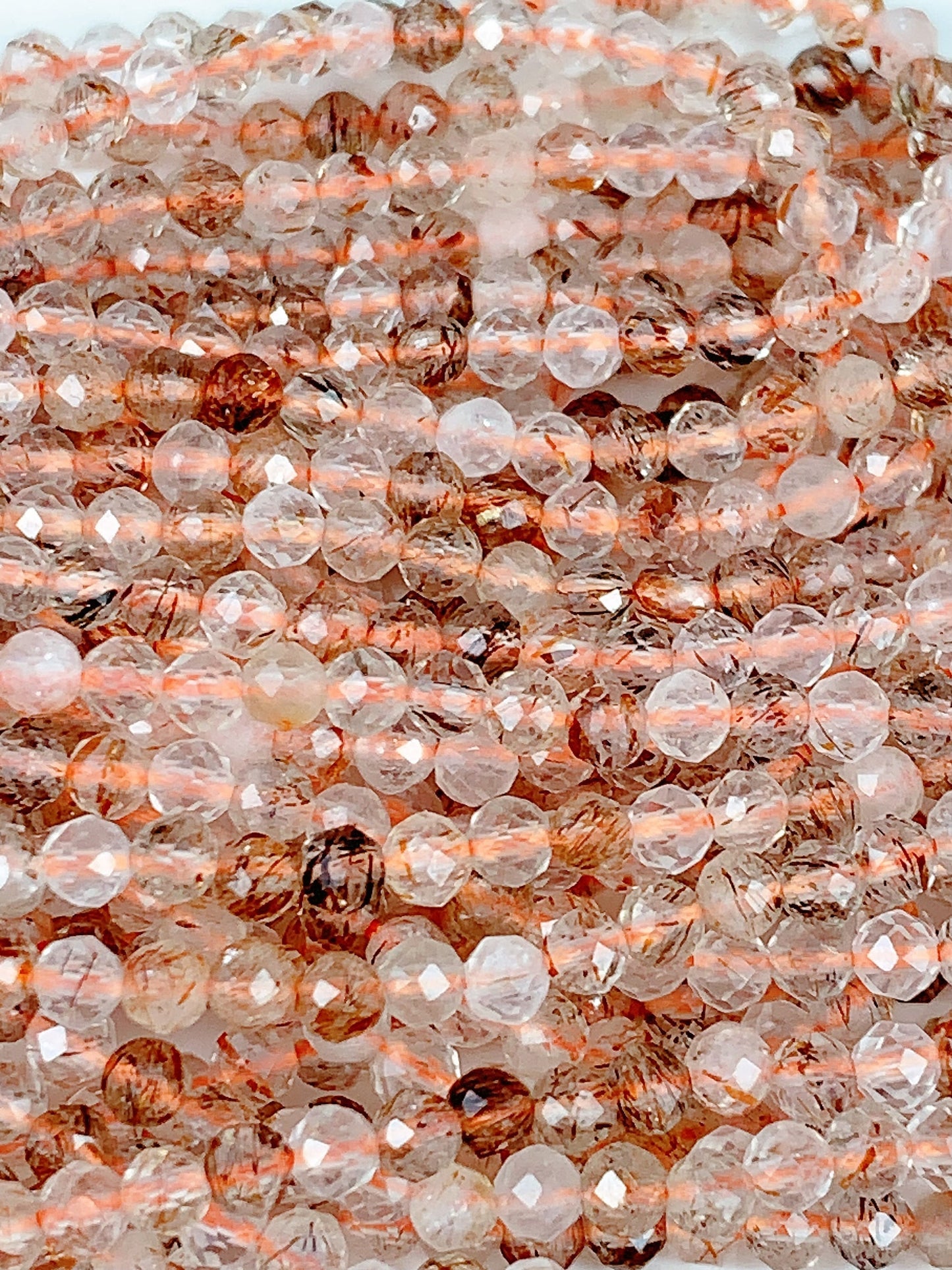 Faceted Copper Rutilated Quartz Beads: Natural Titanium, 2mm 3mm 4mm, 15.5" Strand