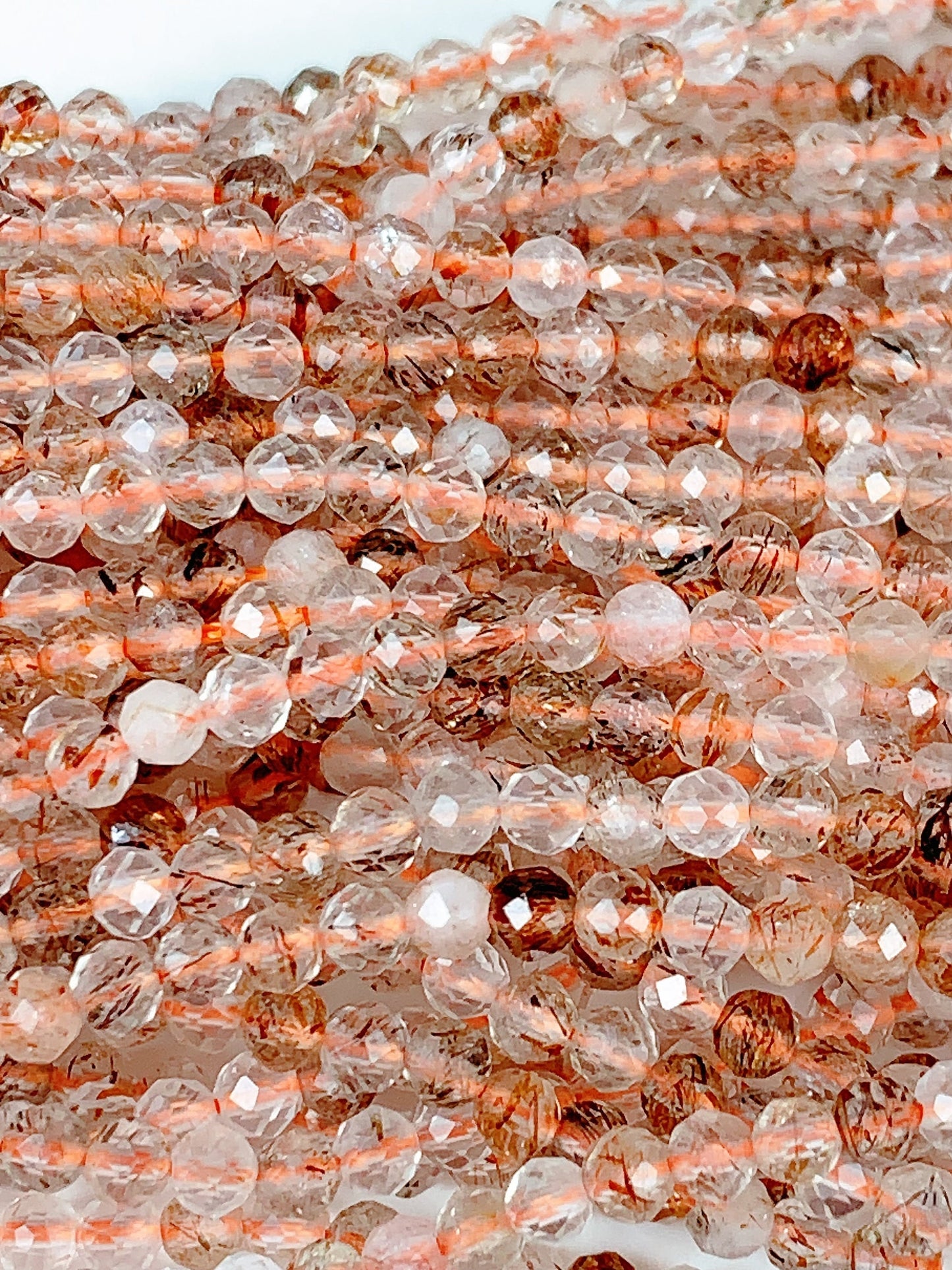 Faceted Copper Rutilated Quartz Beads: Natural Titanium, 2mm 3mm 4mm, 15.5" Strand